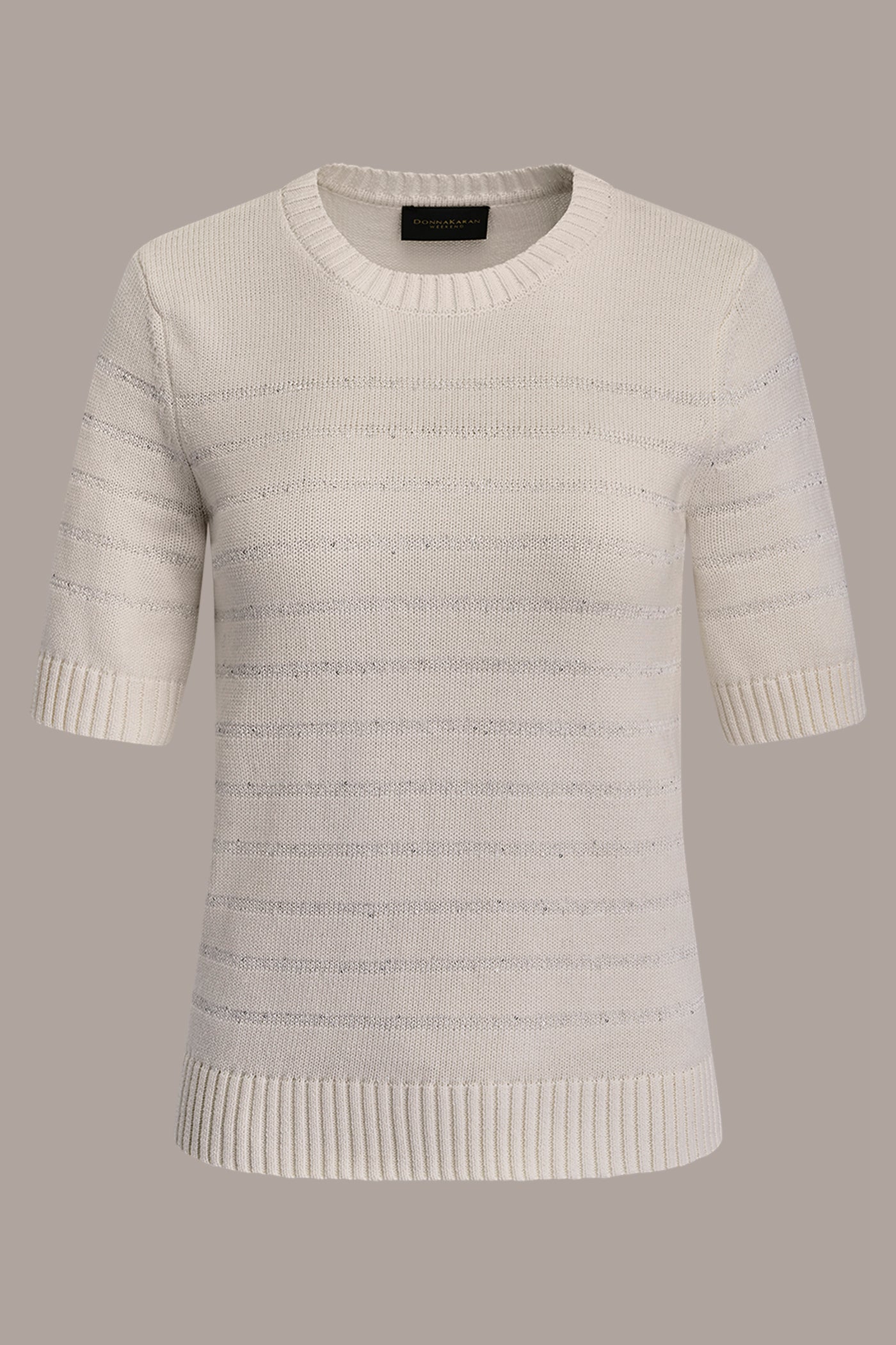 Cream SEQUIN STRIPE SWEATER Donna Karan