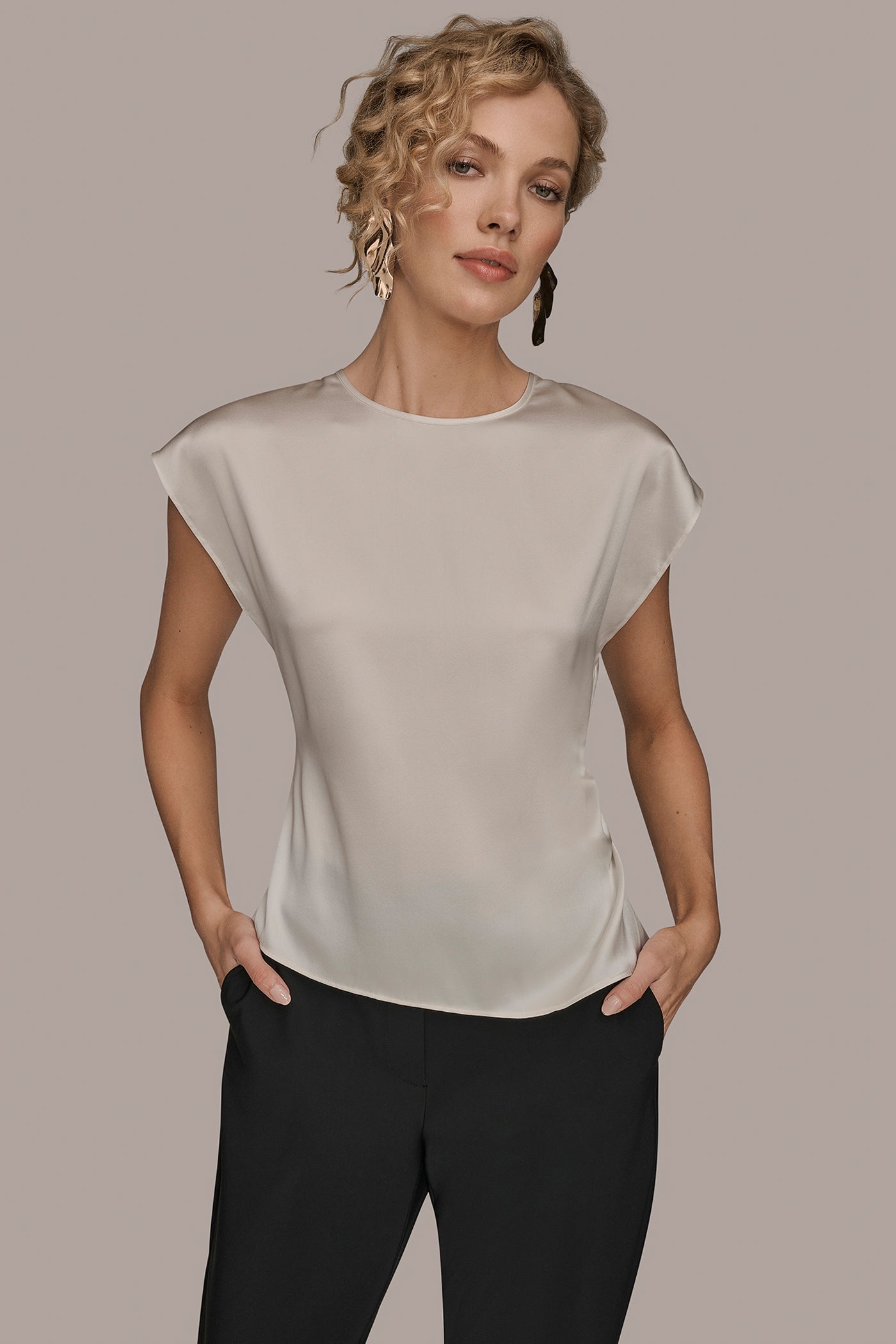 Cream CAP SLEEVE BLOUSE Donna Karan