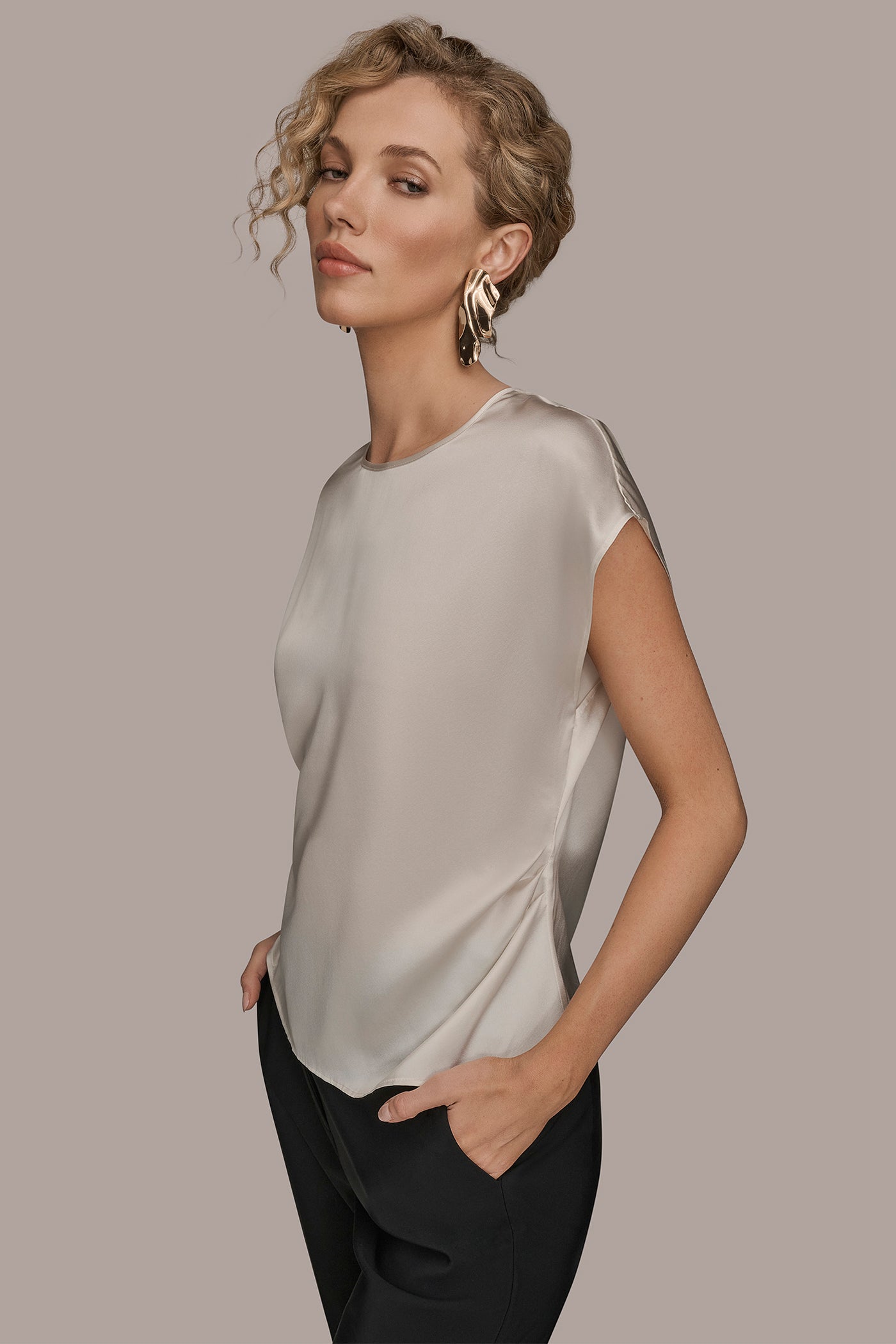 Cream CAP SLEEVE BLOUSE Donna Karan