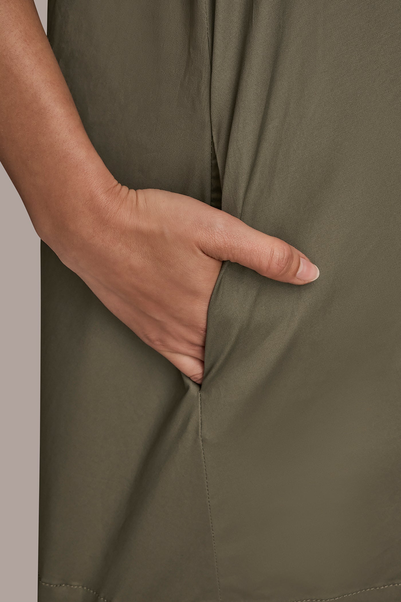 KHAKI GREEN ELBOW-SLEEVE MINI SHIRT DRESS Donna Karan