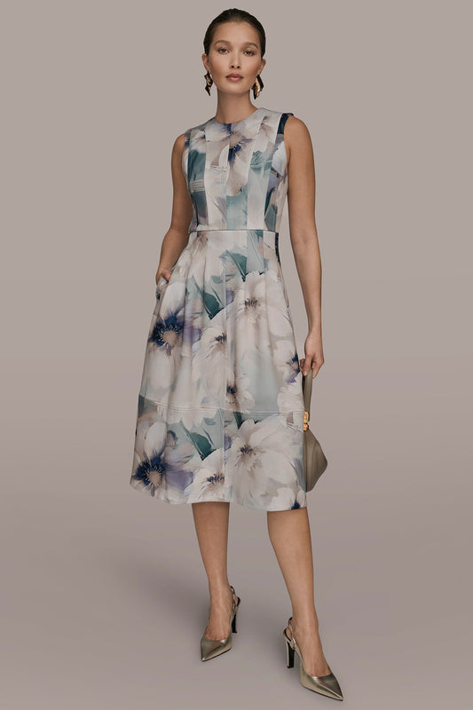 LAUREL MULTI FLORAL SLEEVELESS MIDI DRESS Donna Karan