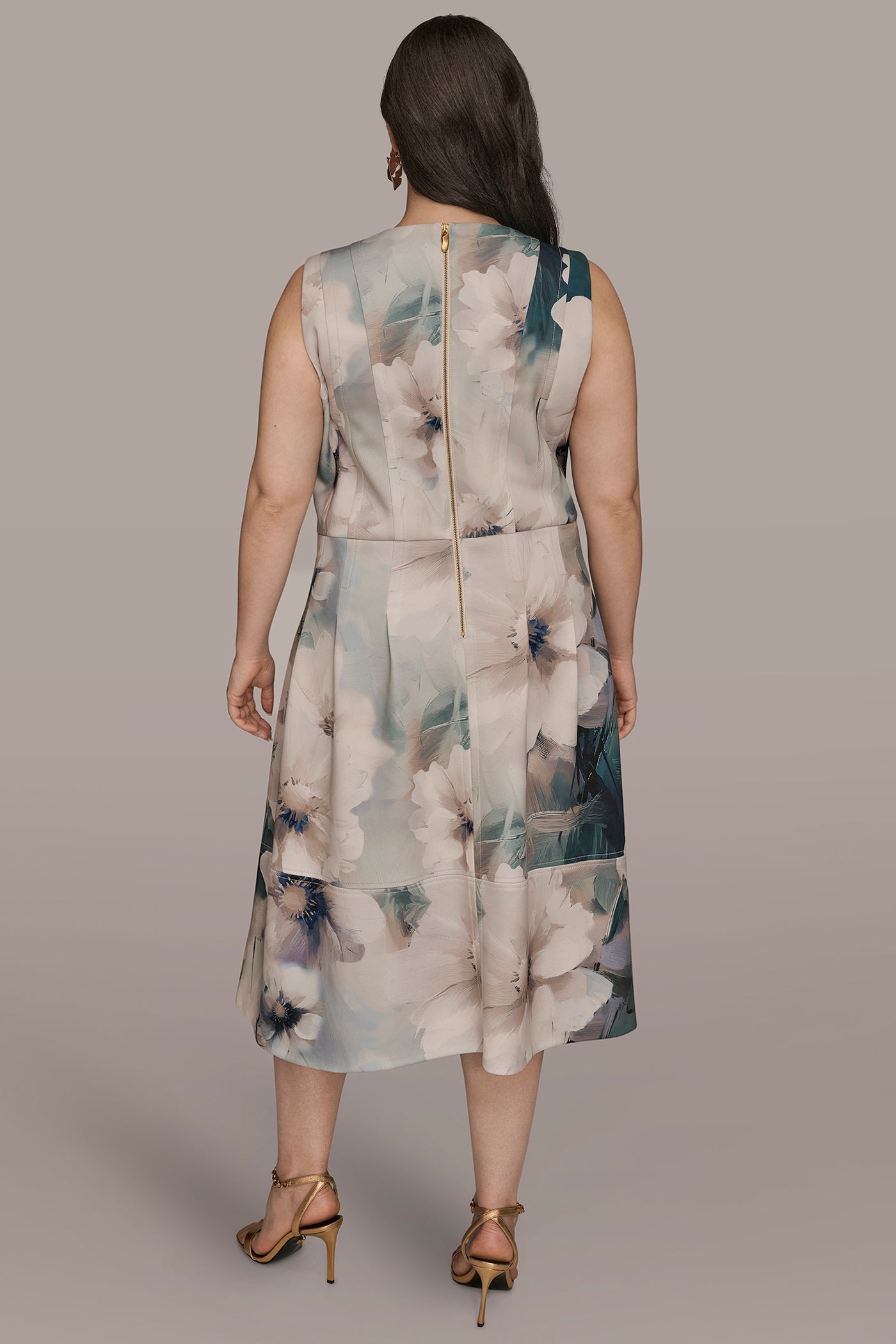 LAUREL MULTI FLORAL SLEEVELESS MIDI DRESS Donna Karan