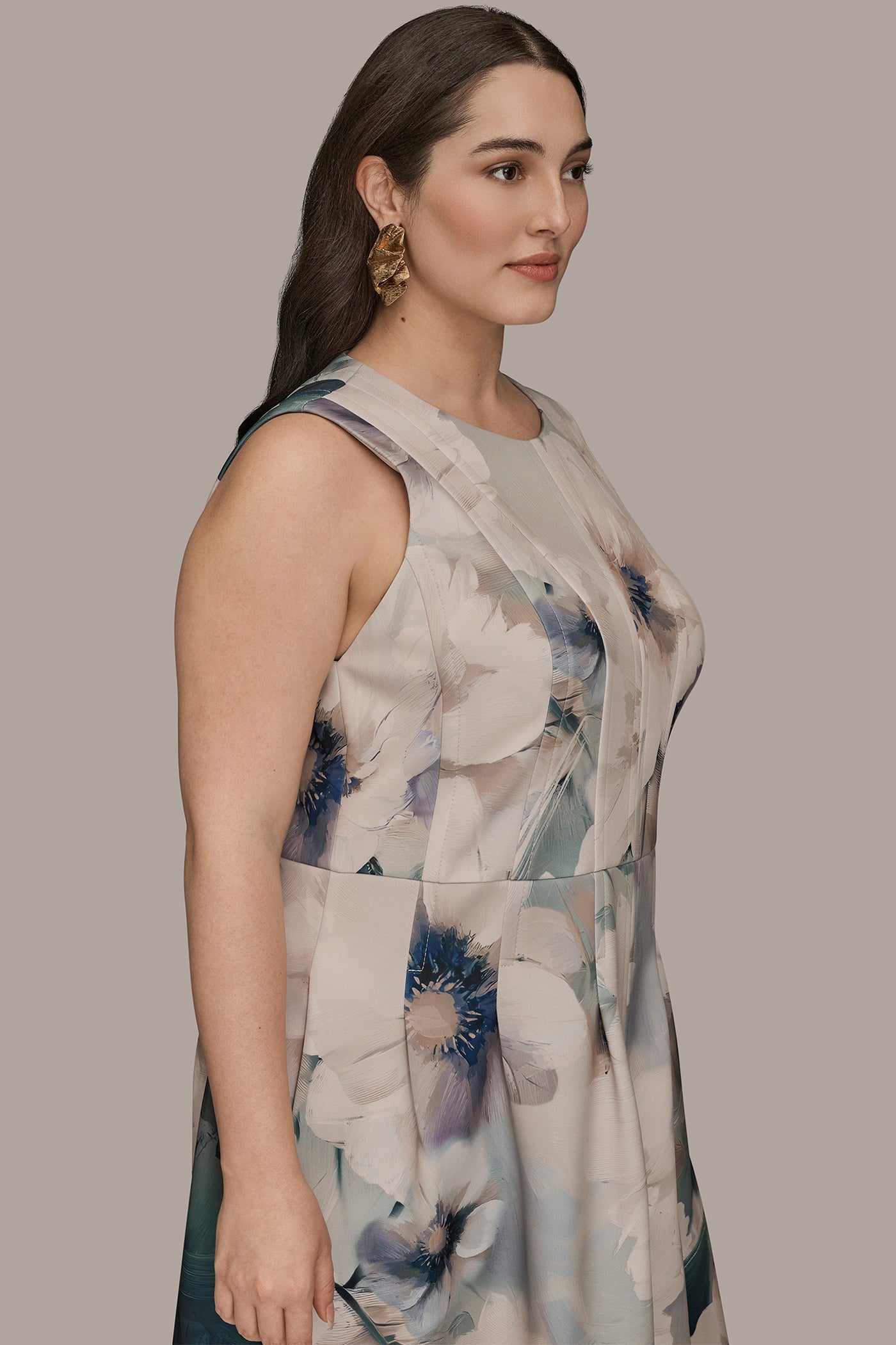 LAUREL MULTI FLORAL SLEEVELESS MIDI DRESS Donna Karan