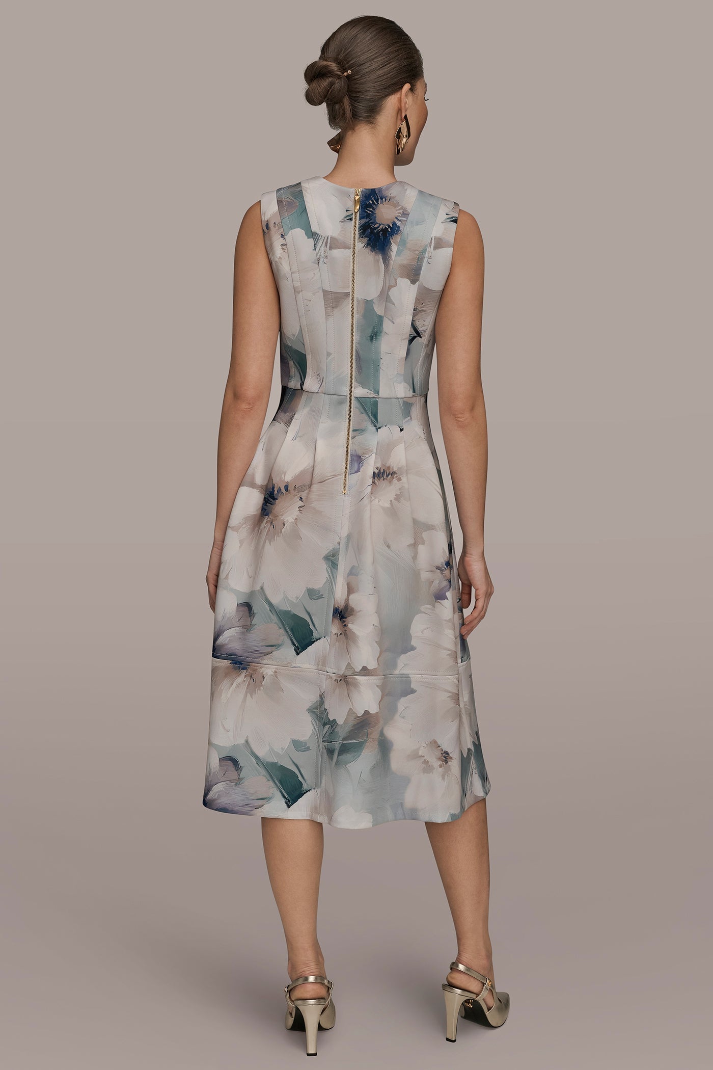 LAUREL MULTI FLORAL SLEEVELESS MIDI DRESS Donna Karan