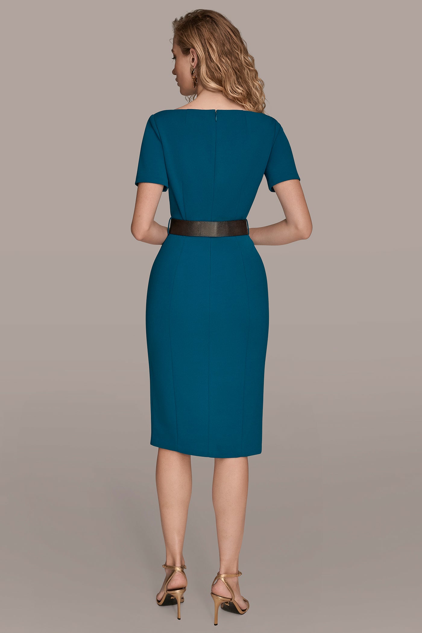 Midnight Green LONG SLEEVE DOUBLE-SPLIT SHEATH DRESS Donna Karan