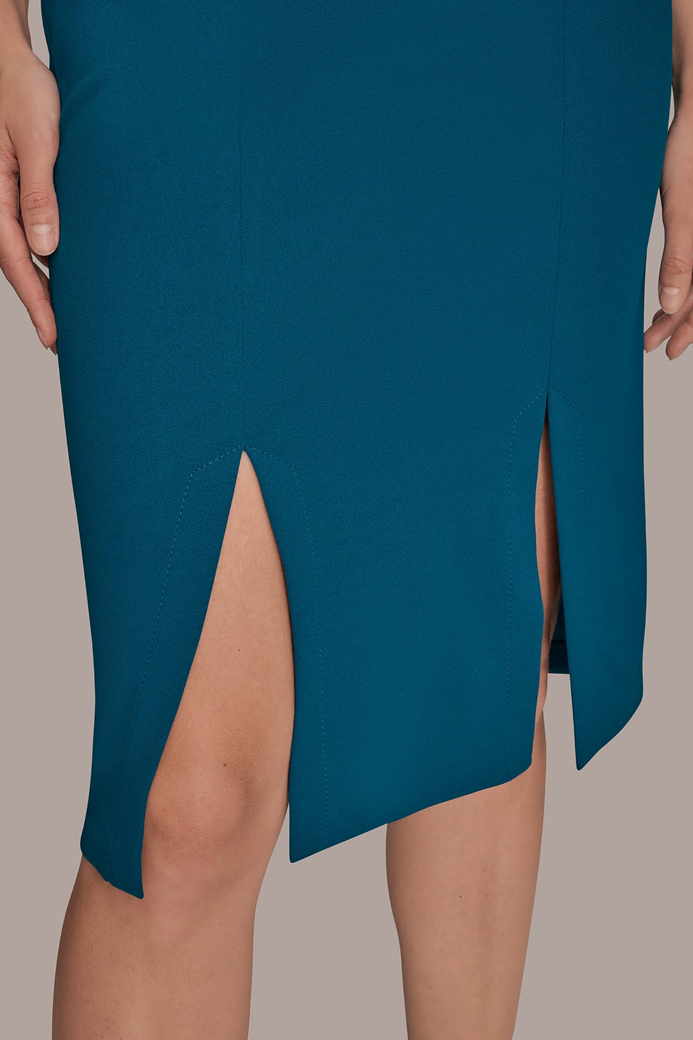 Midnight Green LONG SLEEVE DOUBLE-SPLIT SHEATH DRESS Donna Karan