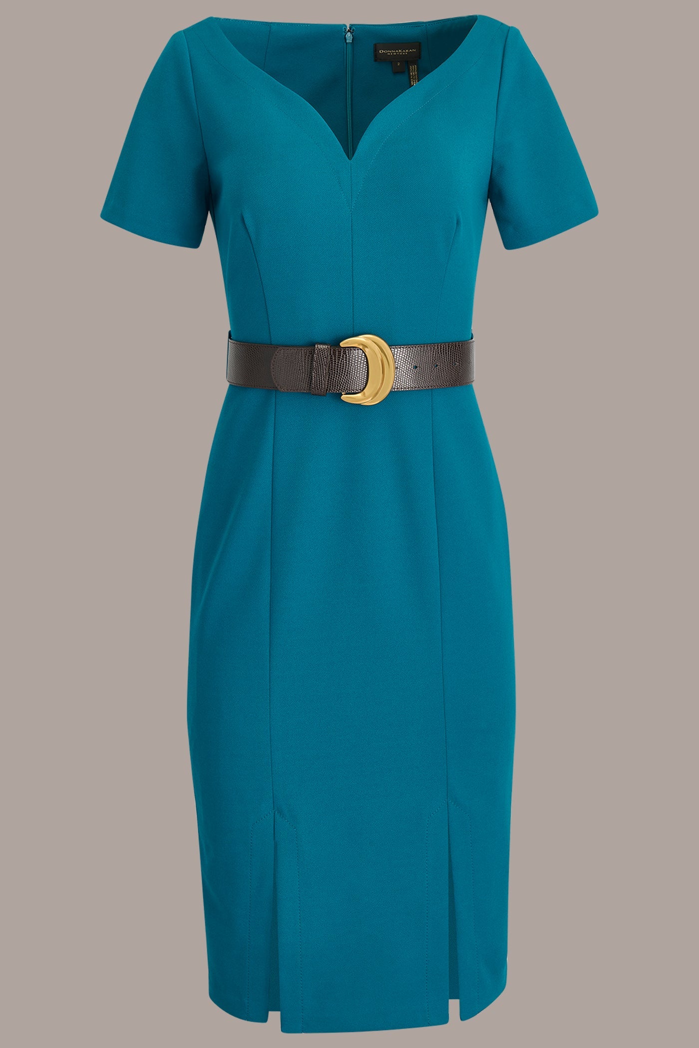 Midnight Green LONG SLEEVE DOUBLE-SPLIT SHEATH DRESS Donna Karan