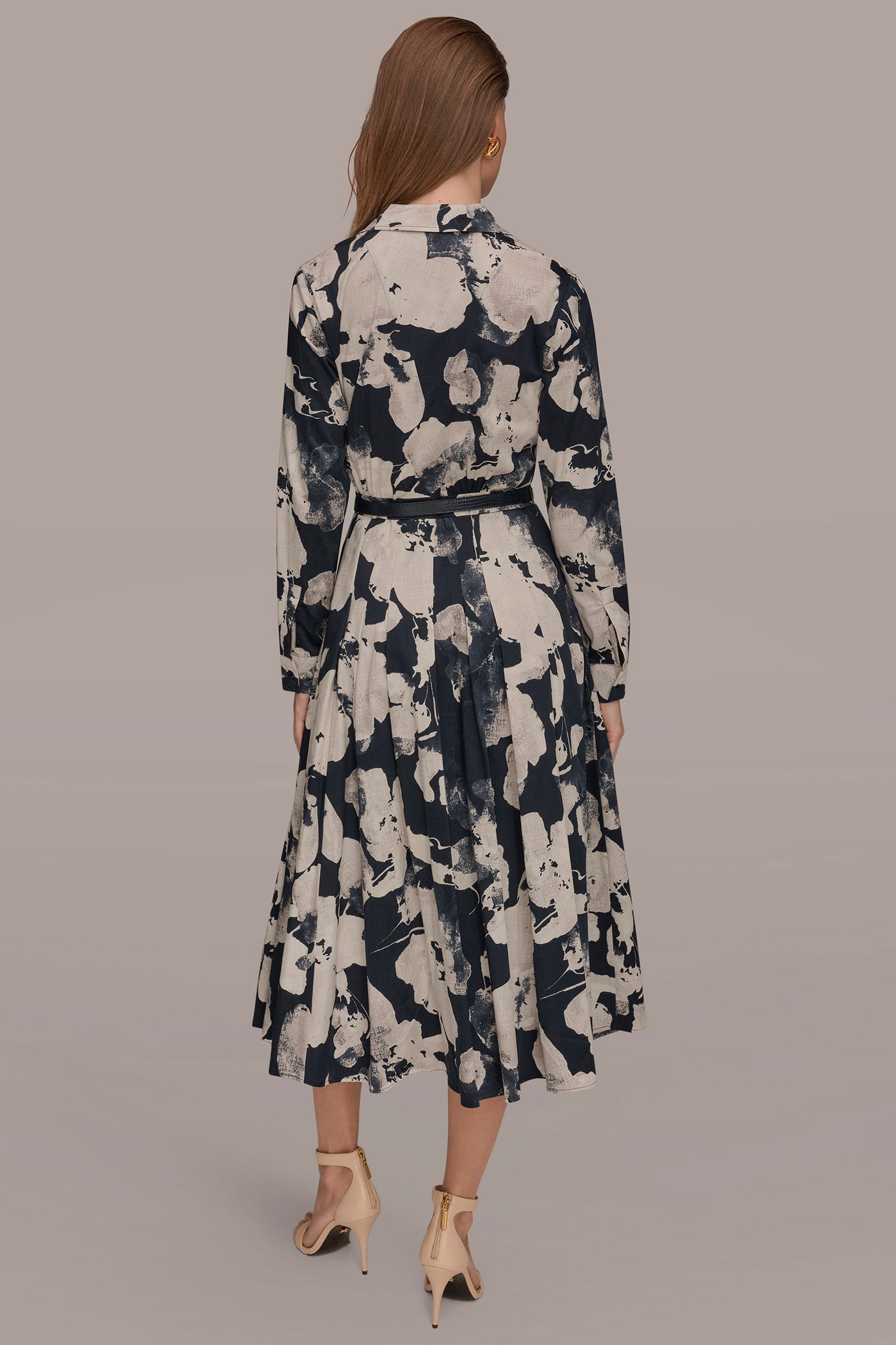NIGHTFALL MULTI PRINTED LONG-SLEEVE BUTTON-FRONT DRESS Donna Karan