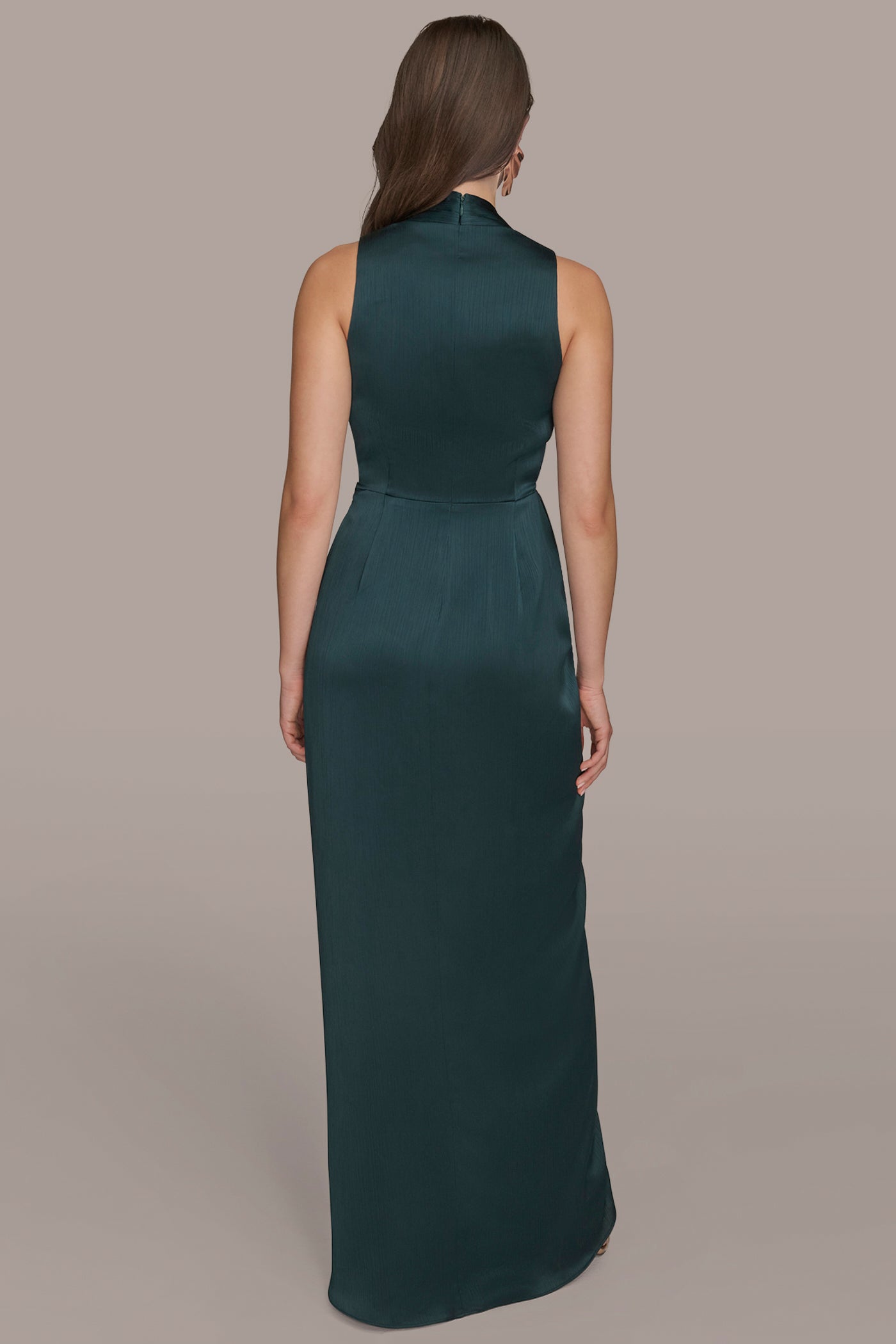 HUDSON CRINKLE SATIN SLEEVELESS MAXI WRAP DRESS Donna Karan