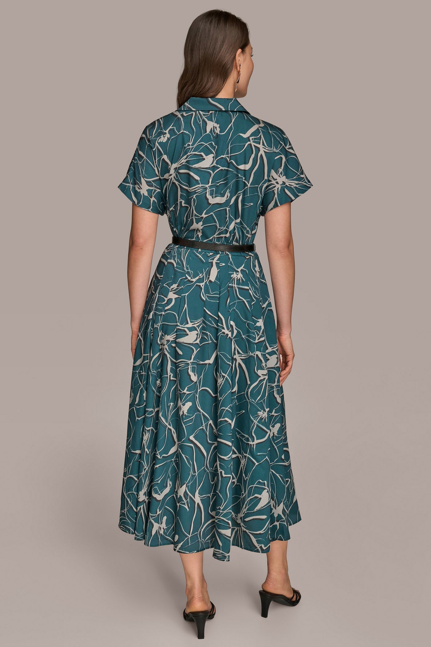 HUDSON SHORT SLEEVE FLORAL MIDI SHIRT DRESS Donna Karan