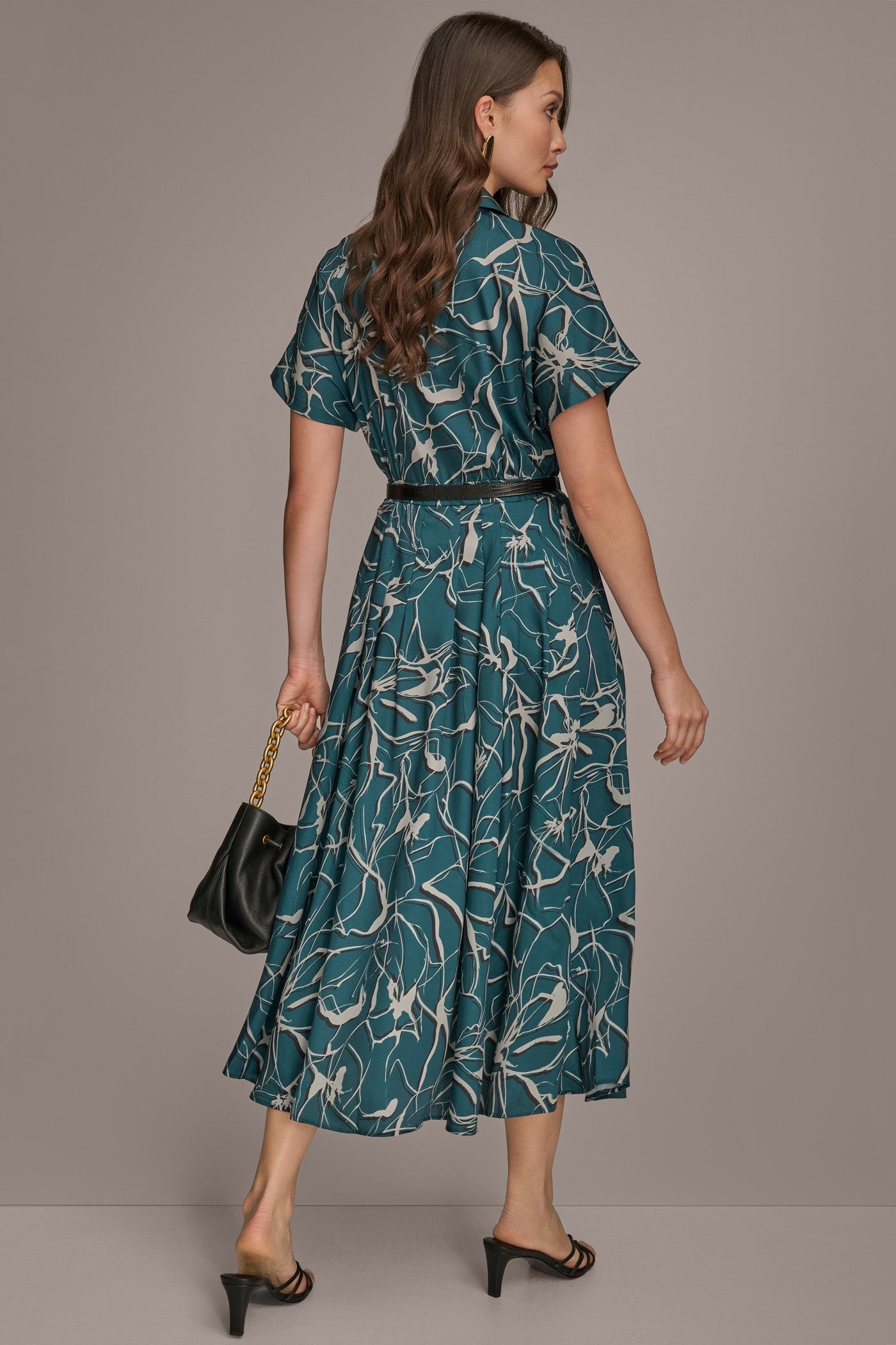 HUDSON SHORT SLEEVE FLORAL MIDI SHIRT DRESS Donna Karan