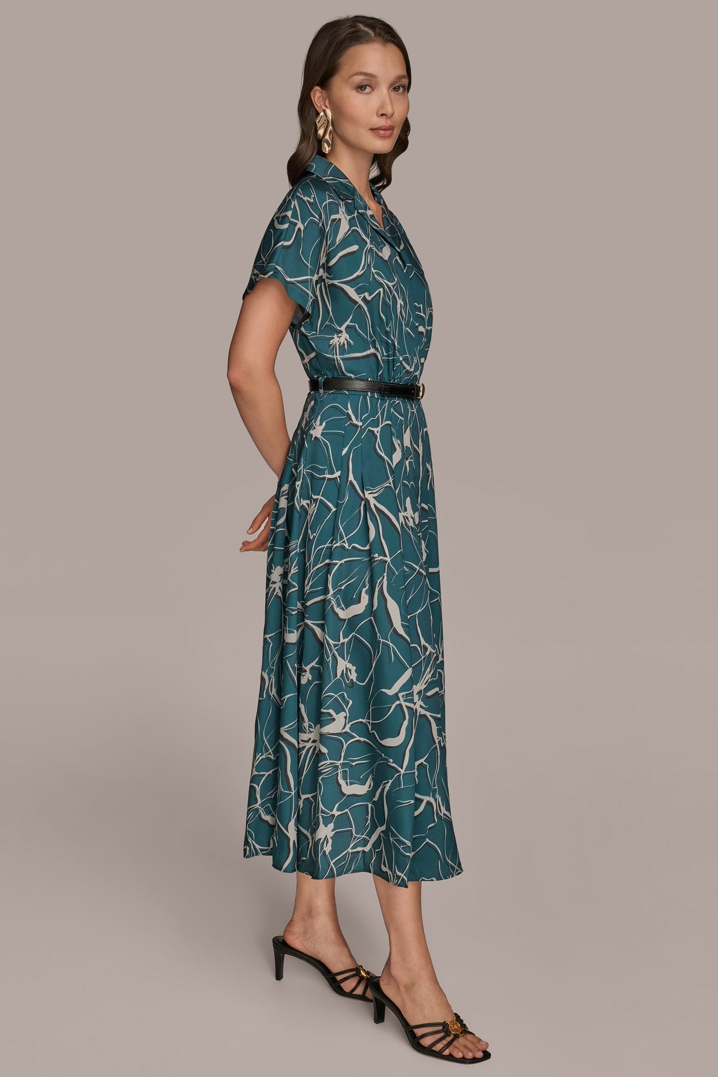 HUDSON SHORT SLEEVE FLORAL MIDI SHIRT DRESS Donna Karan