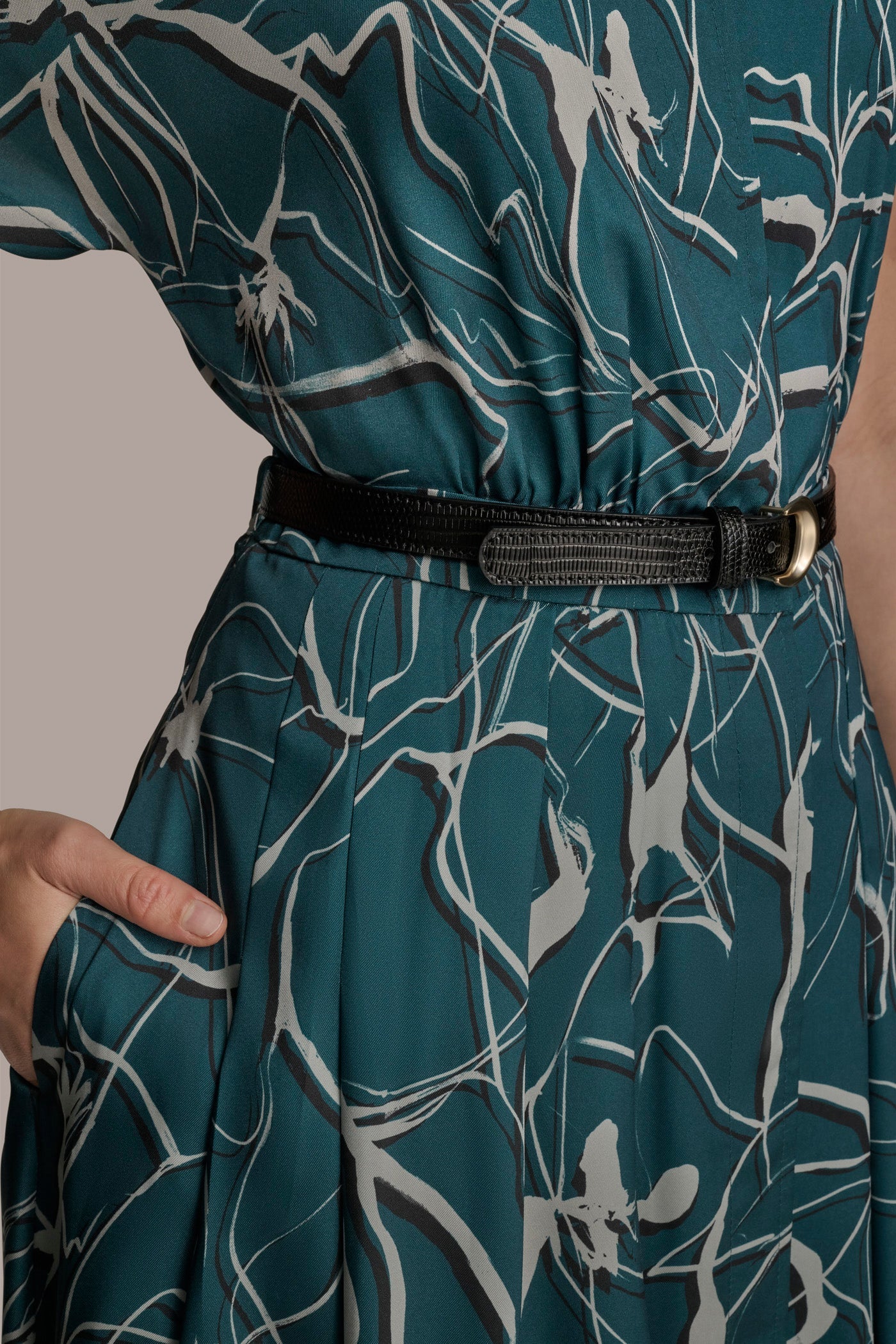 HUDSON SHORT SLEEVE FLORAL MIDI SHIRT DRESS Donna Karan