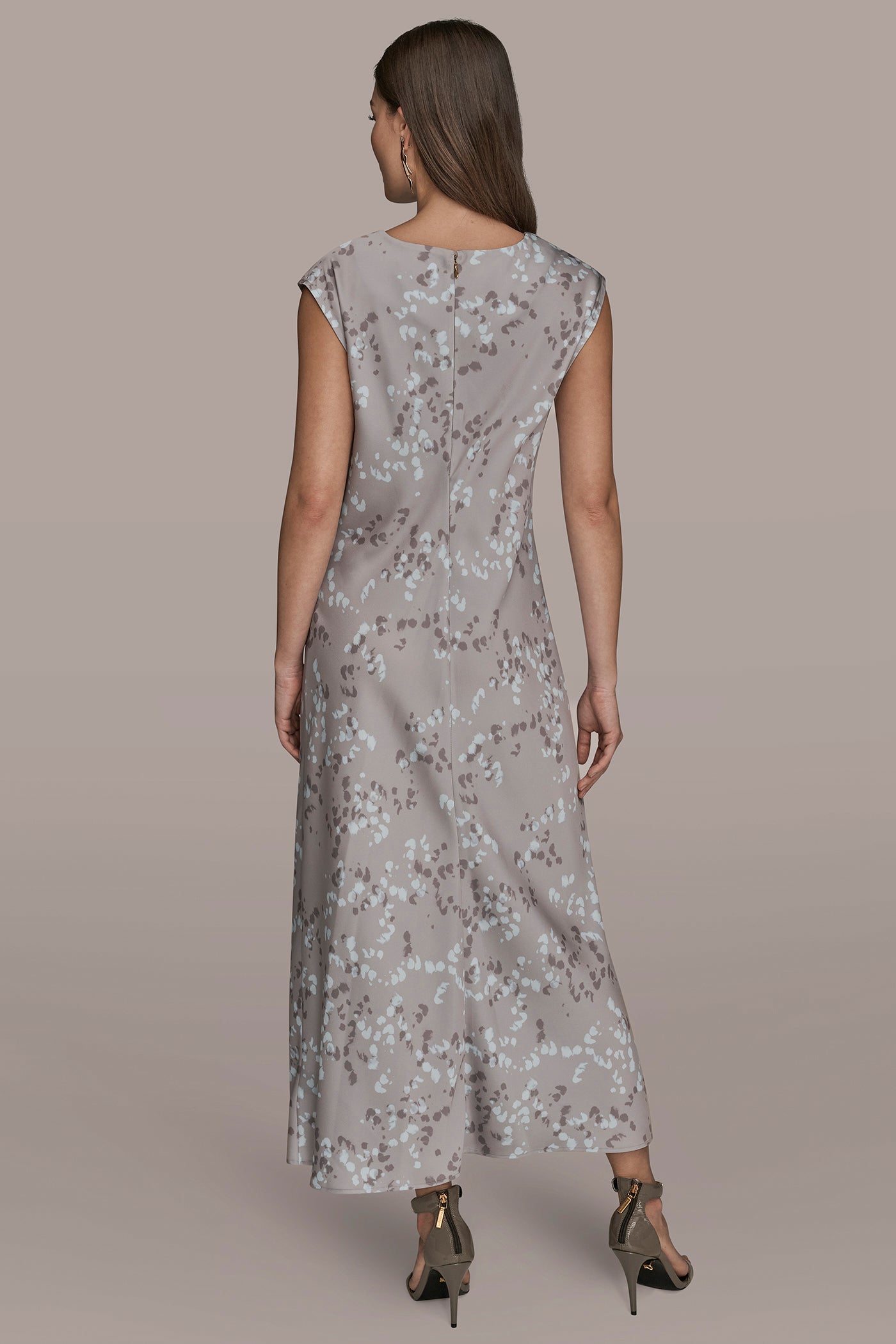 DRIFTWOOD MULTI CAP SLEEVE V-NECK PRINTED MIDI DRESS Donna Karan