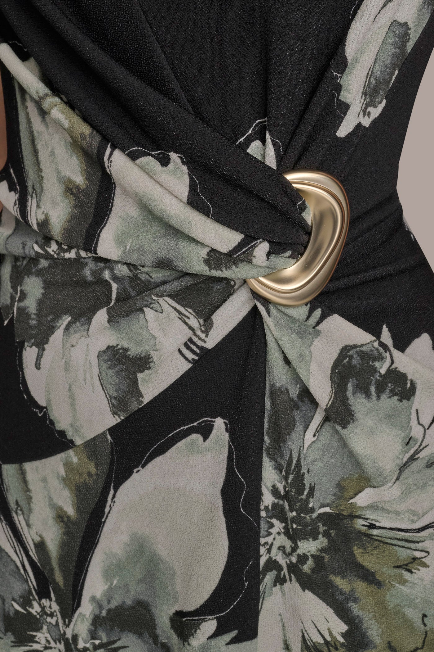 Black SLEEVELESS FLORAL TWIST ASYMMETRIC DRESS Donna Karan