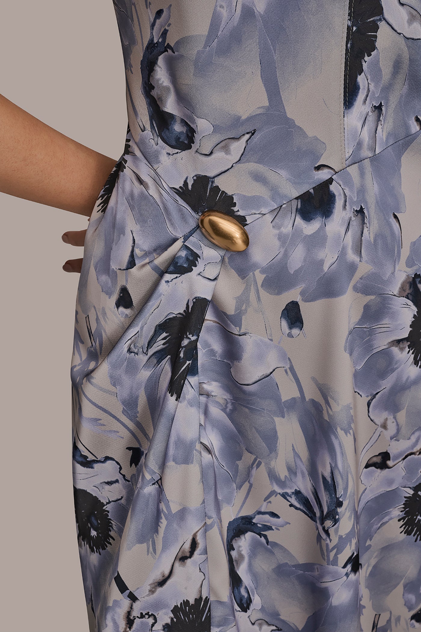VAPOR/TEMPLE CAP SLEEVE V-NECK PRINTED MIDI DRESS Donna Karan