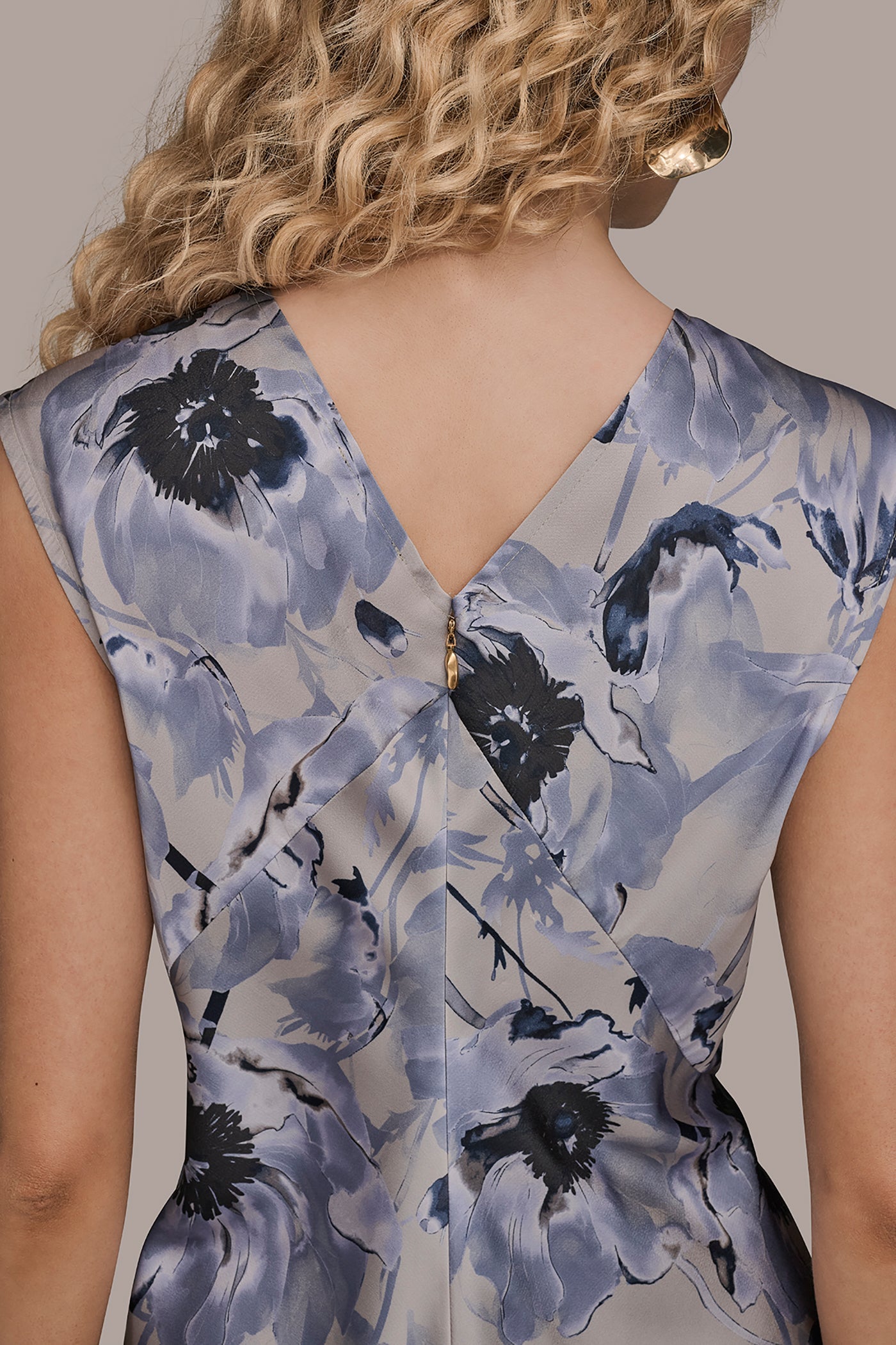 VAPOR/TEMPLE CAP SLEEVE V-NECK PRINTED MIDI DRESS Donna Karan