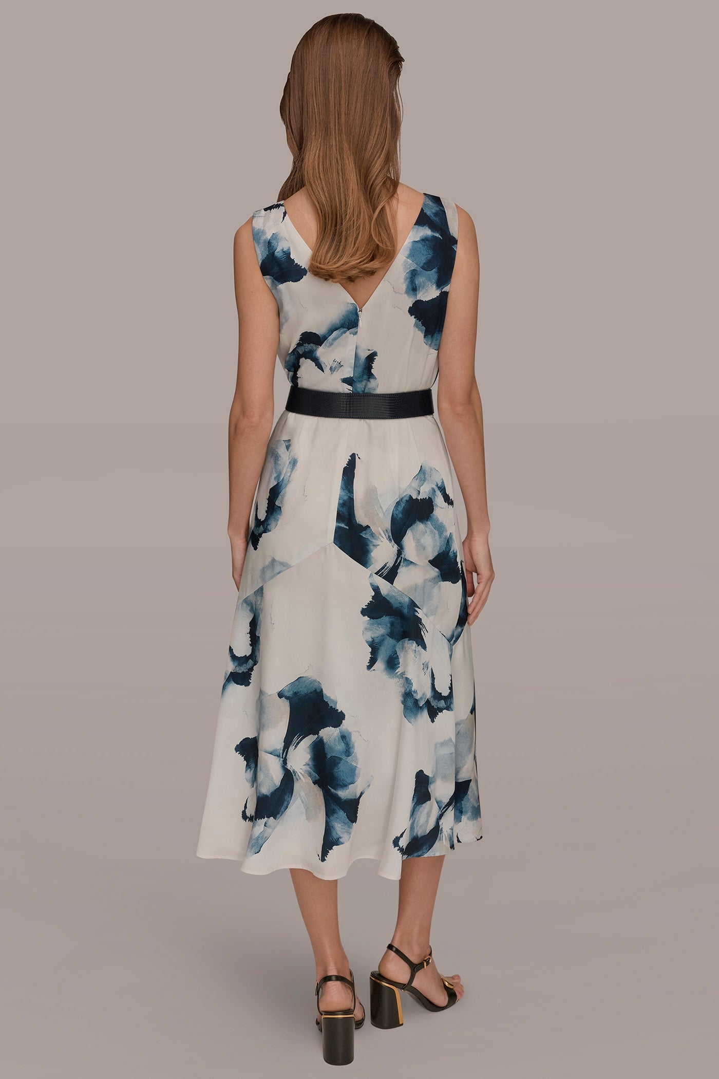 Nightfall/Sea Mist V-NECK FLORAL DRESS Donna Karan