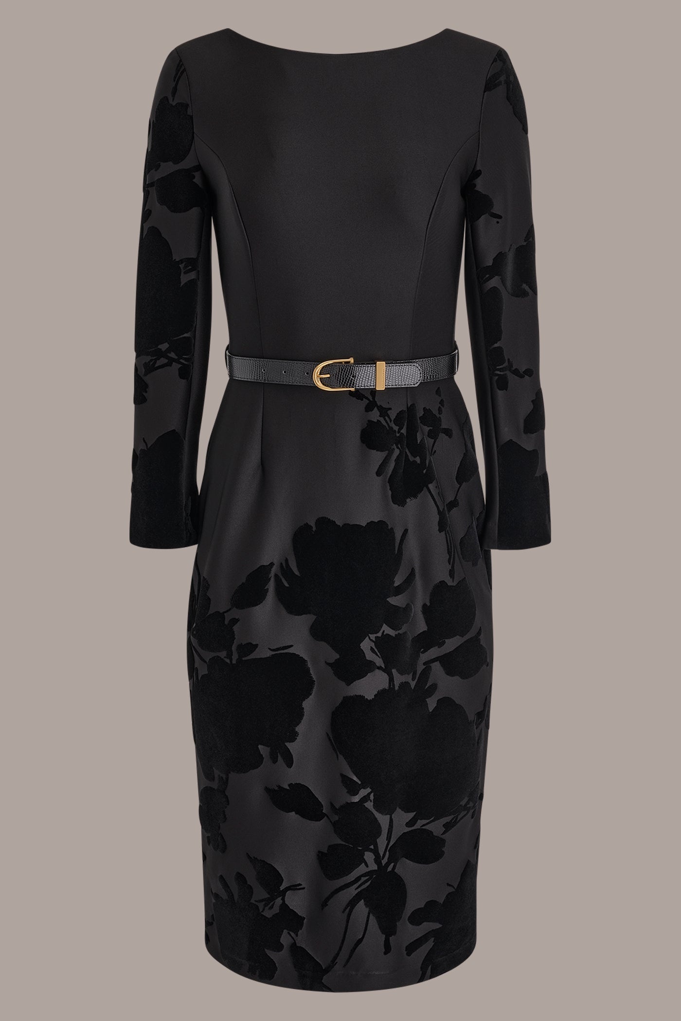 BLACK 3/4 SLEEVE BOATNECK MIDI SHEATH DRESS Donna Karan