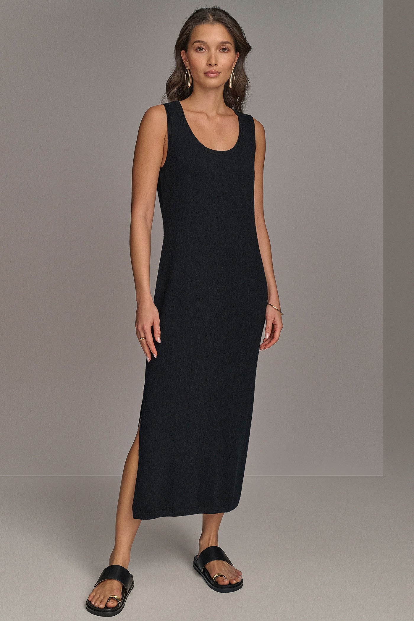 Black CASHMERE SLEEVELESS MIDI TANK DRESS Donna Karan