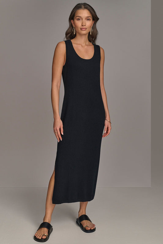 Black CASHMERE SLEEVELESS MIDI TANK DRESS Donna Karan