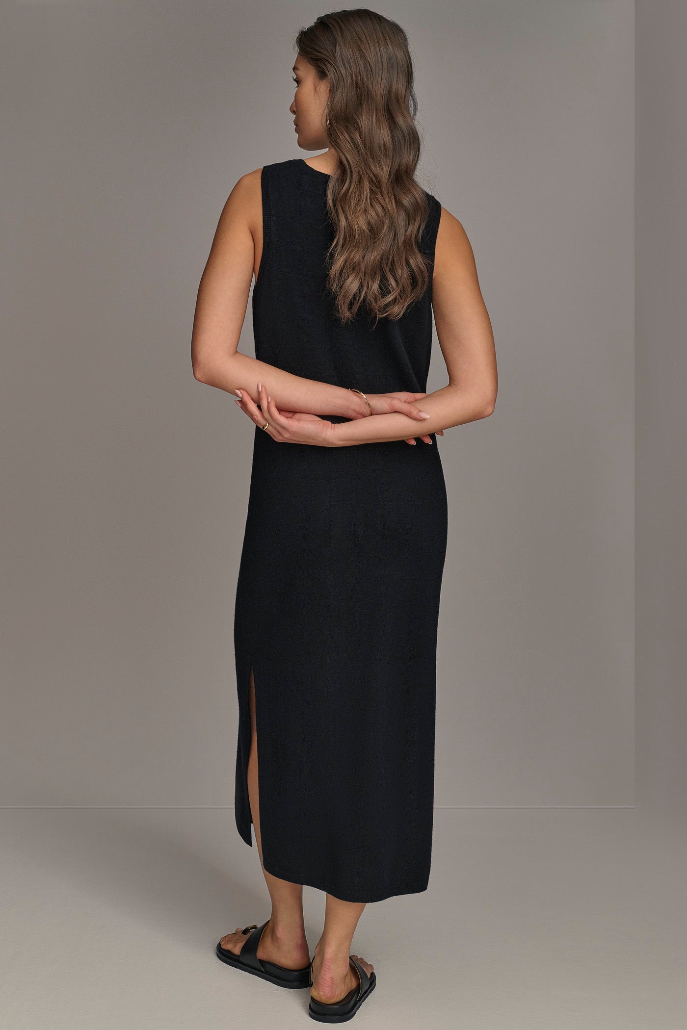 Black CASHMERE SLEEVELESS MIDI TANK DRESS Donna Karan