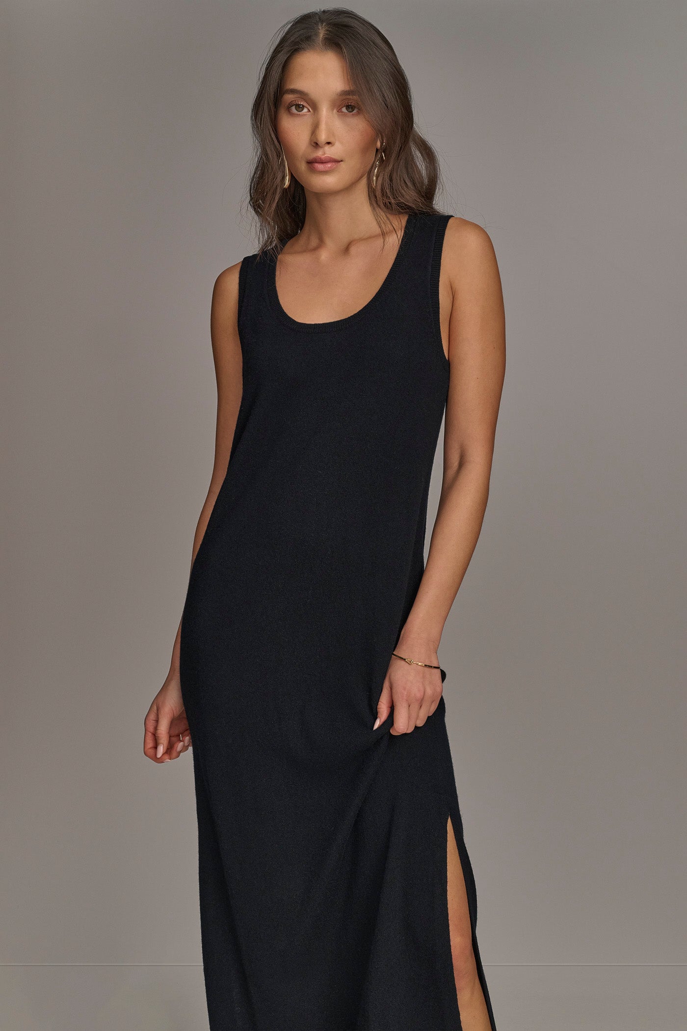 Black CASHMERE SLEEVELESS MIDI TANK DRESS Donna Karan