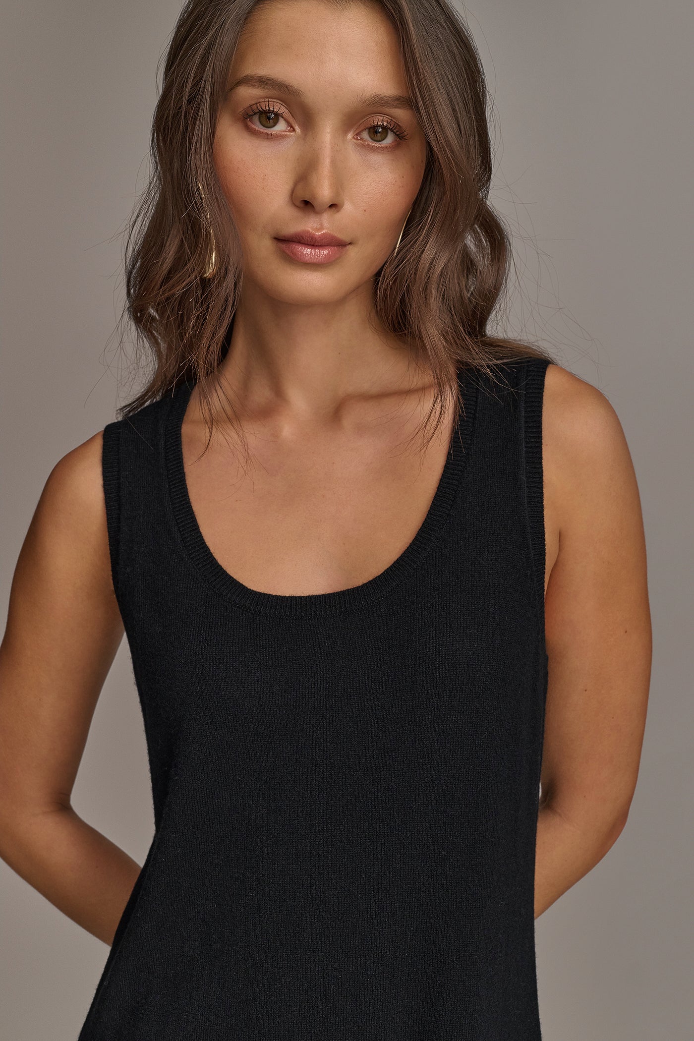 Black CASHMERE SLEEVELESS MIDI TANK DRESS Donna Karan