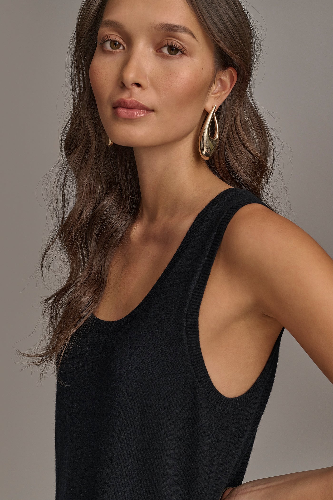 Black CASHMERE SLEEVELESS MIDI TANK DRESS Donna Karan