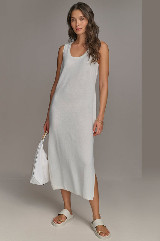 CREAM CASHMERE SLEEVELESS MIDI TANK DRESS Donna Karan