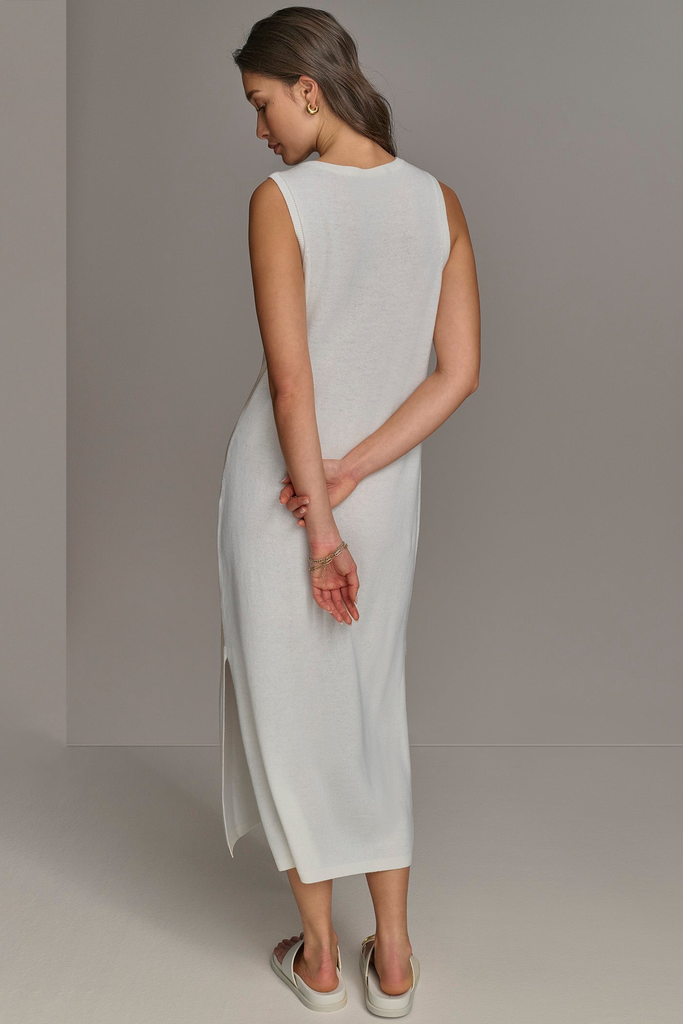 CREAM CASHMERE SLEEVELESS MIDI TANK DRESS Donna Karan