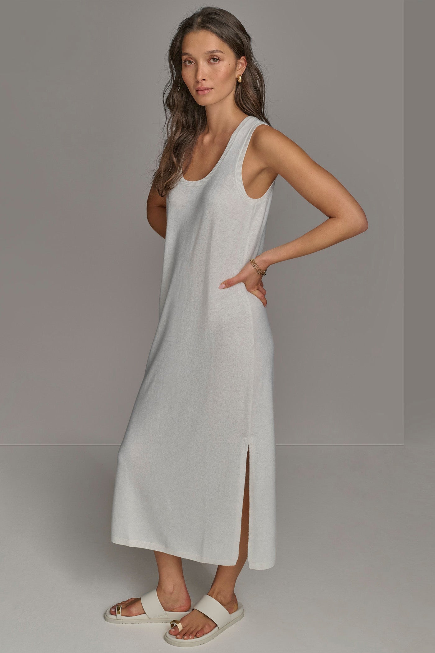 CREAM CASHMERE SLEEVELESS MIDI TANK DRESS Donna Karan