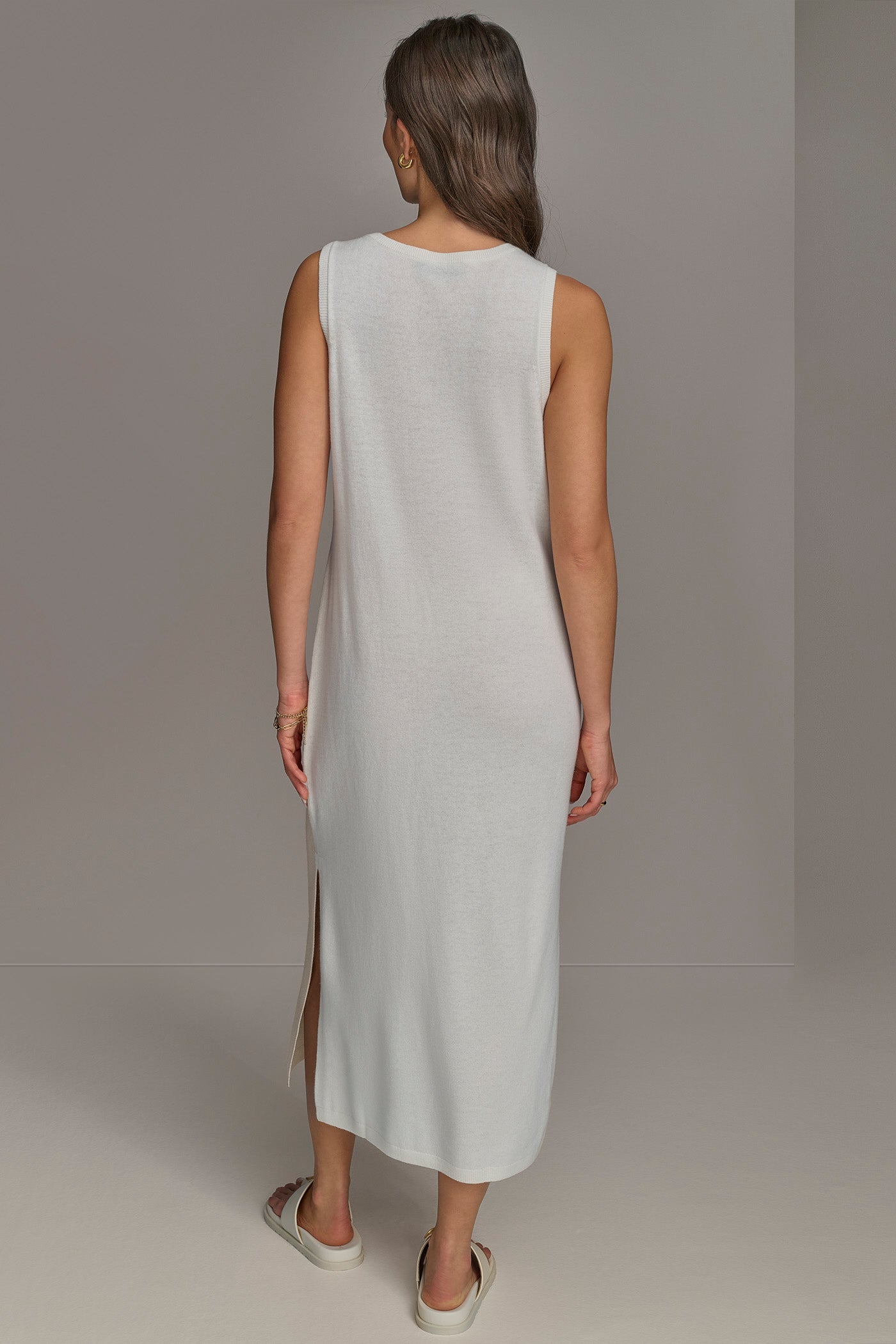 CREAM CASHMERE SLEEVELESS MIDI TANK DRESS Donna Karan