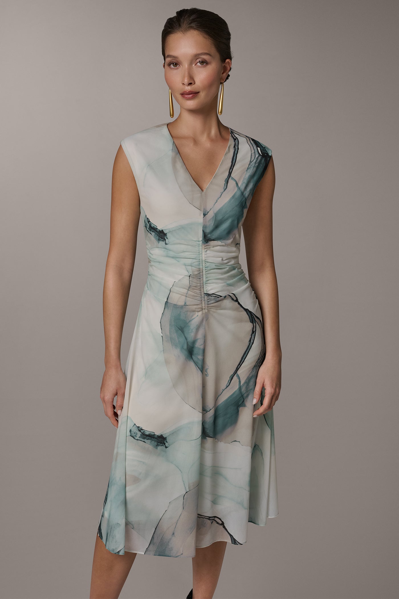 Skylight Multi CHIFFON STRIPE MIDI SHIFT DRESS Donna Karan
