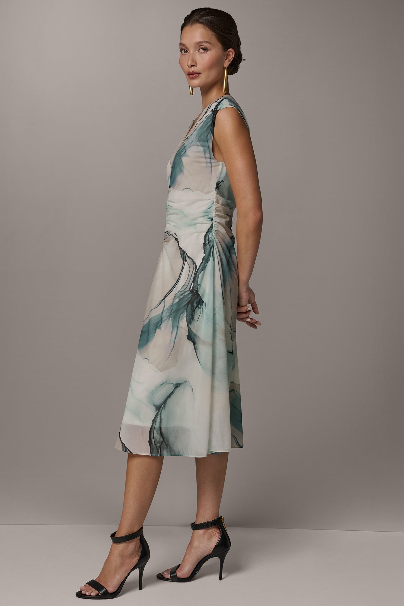 Skylight Multi CHIFFON STRIPE MIDI SHIFT DRESS Donna Karan