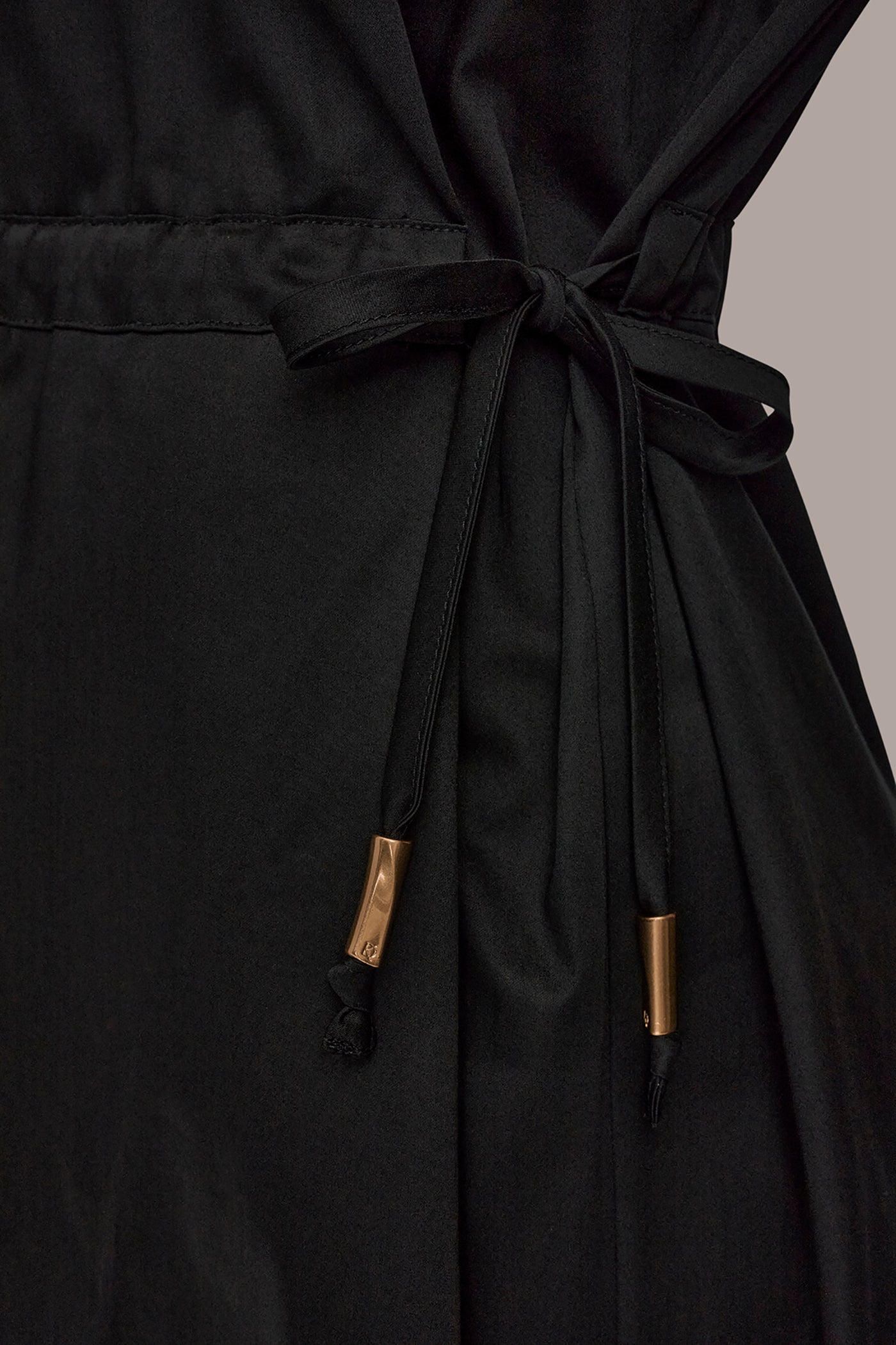 Black COTTON-SATEEN DRAWSTRING SHIRT DRESS Donna Karan
