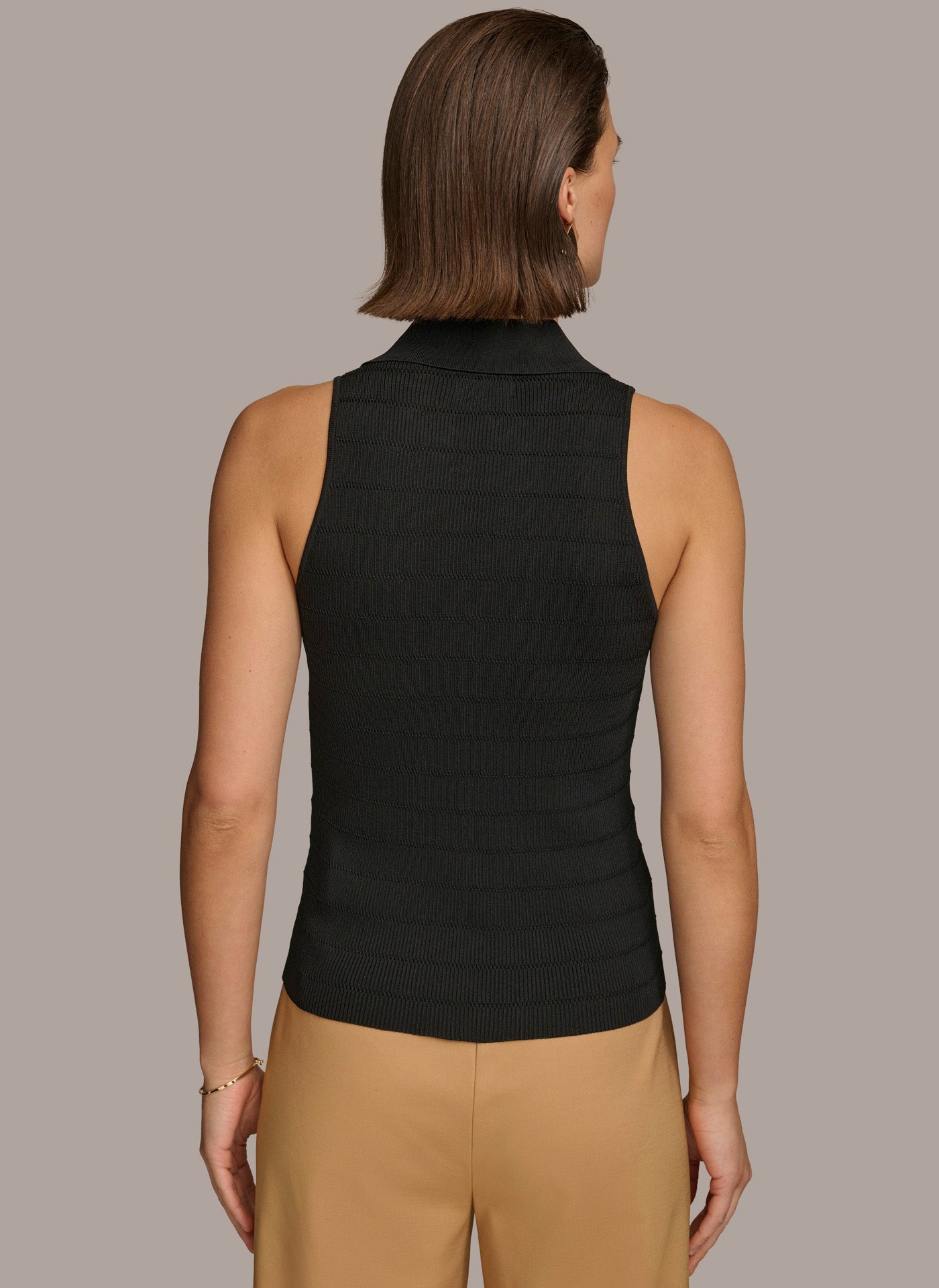 Black TEXTURE SWEATER WITH  GOLD BUTTONS Donna Karan