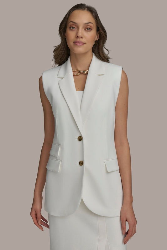 CREAM BUTTON VEST WITH POCKET DETAIL Donna Karan