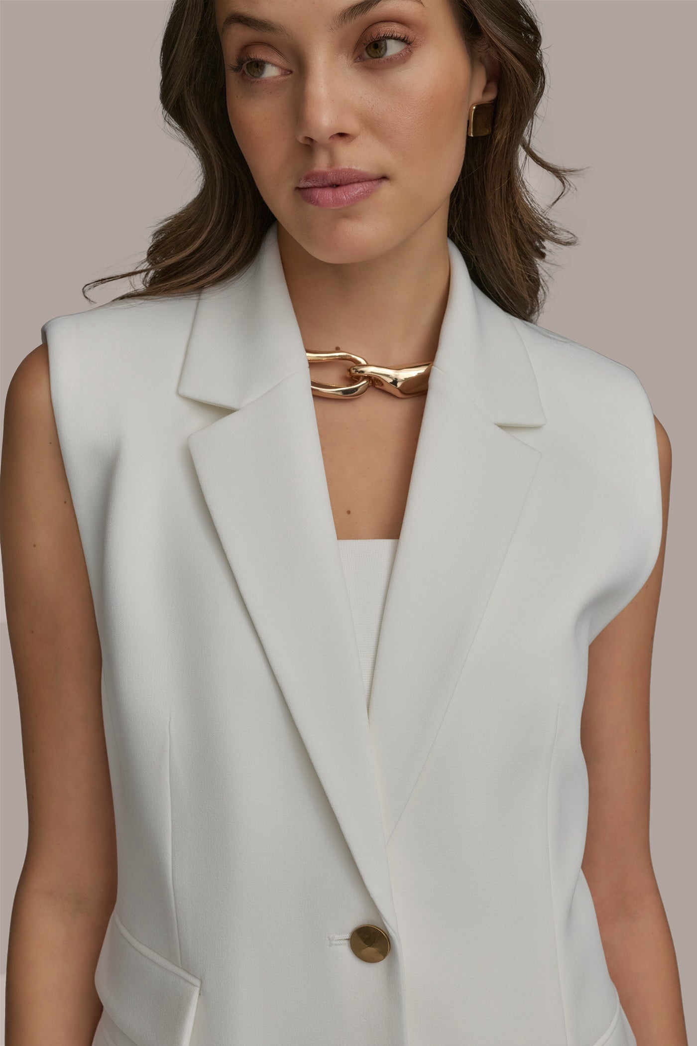 CREAM BUTTON VEST WITH POCKET DETAIL Donna Karan