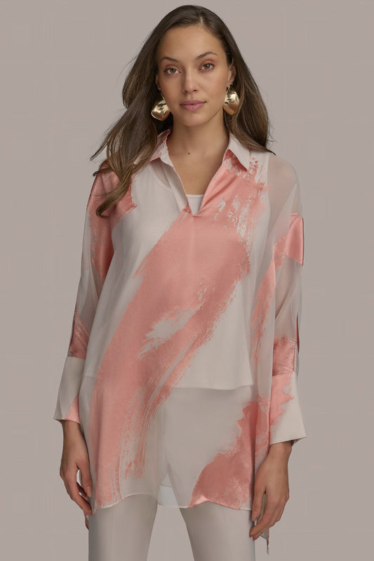 APRICOT COMBO BRUSHSTROKE BURNOUT TOP Donna Karan