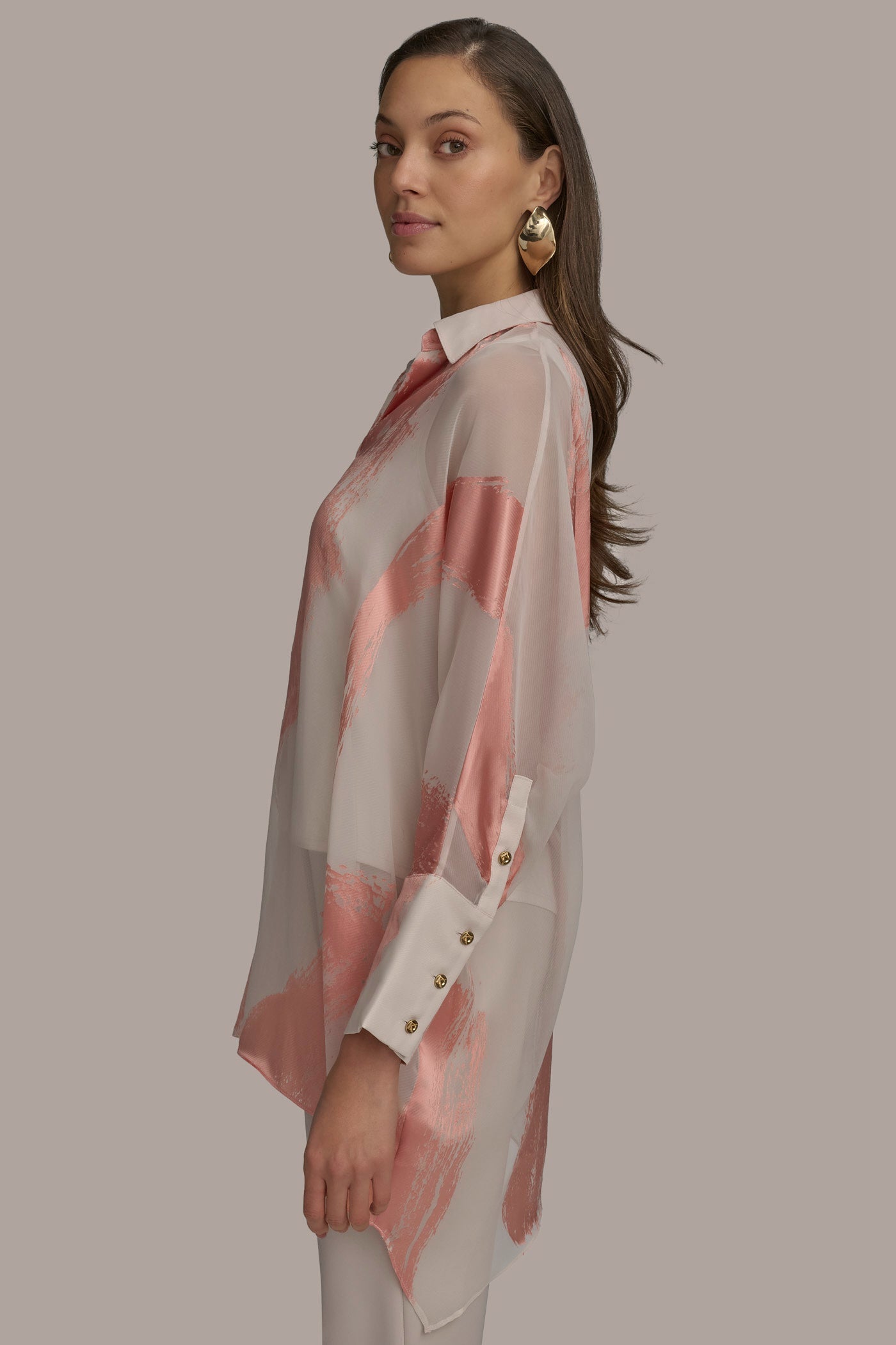 APRICOT COMBO BRUSHSTROKE BURNOUT TOP Donna Karan