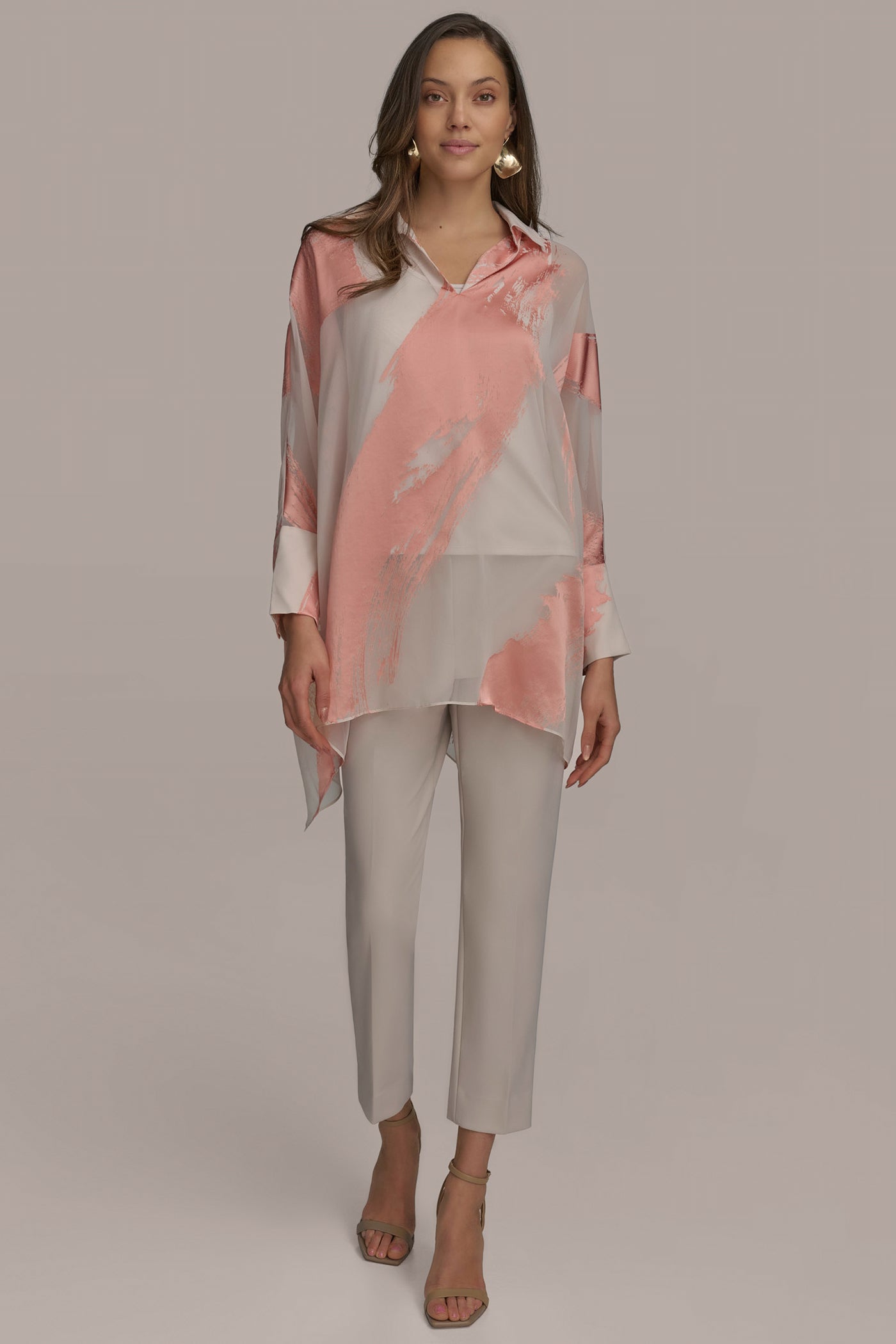 APRICOT COMBO BRUSHSTROKE BURNOUT TOP Donna Karan