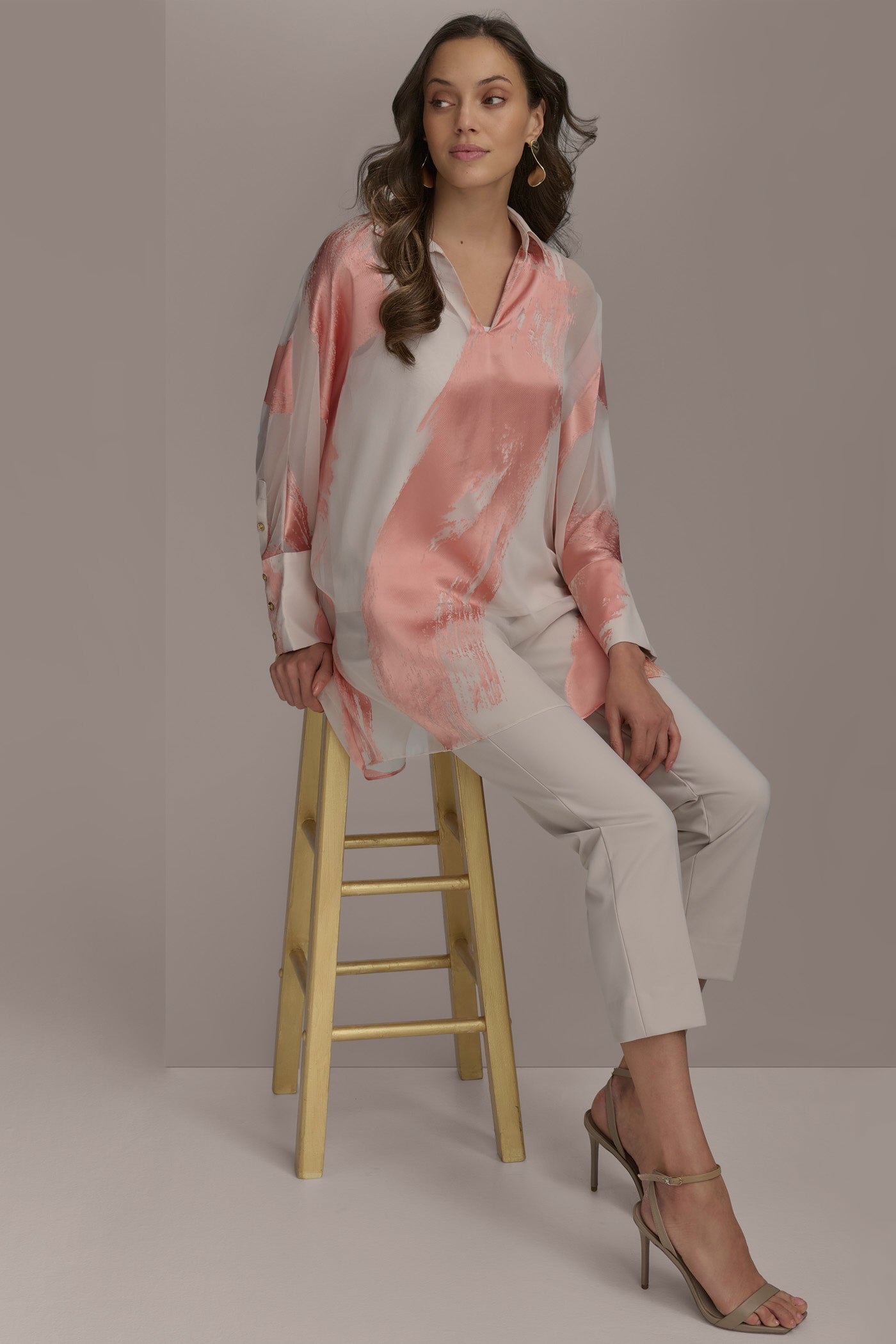 APRICOT COMBO BRUSHSTROKE BURNOUT TOP Donna Karan