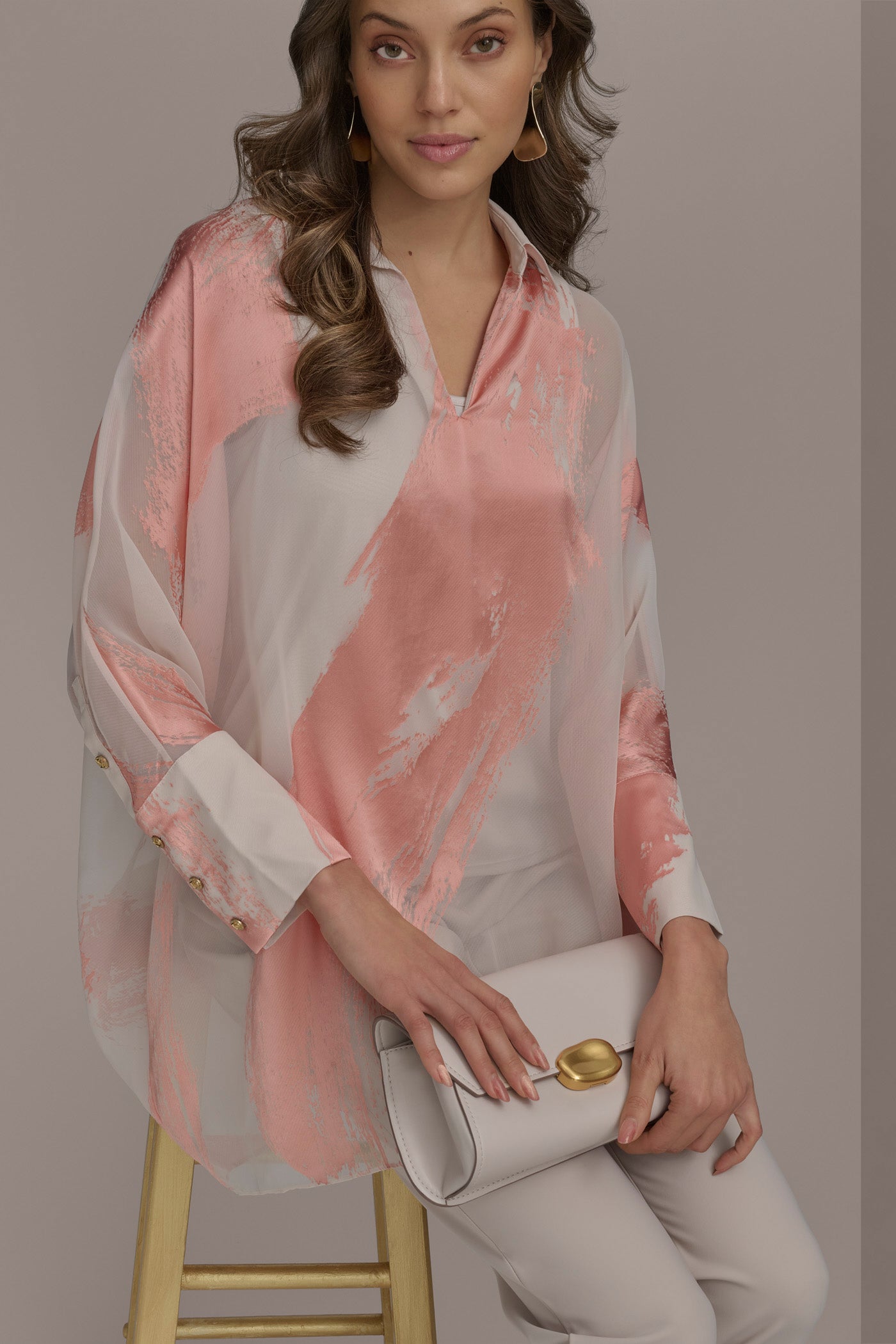APRICOT COMBO BRUSHSTROKE BURNOUT TOP Donna Karan