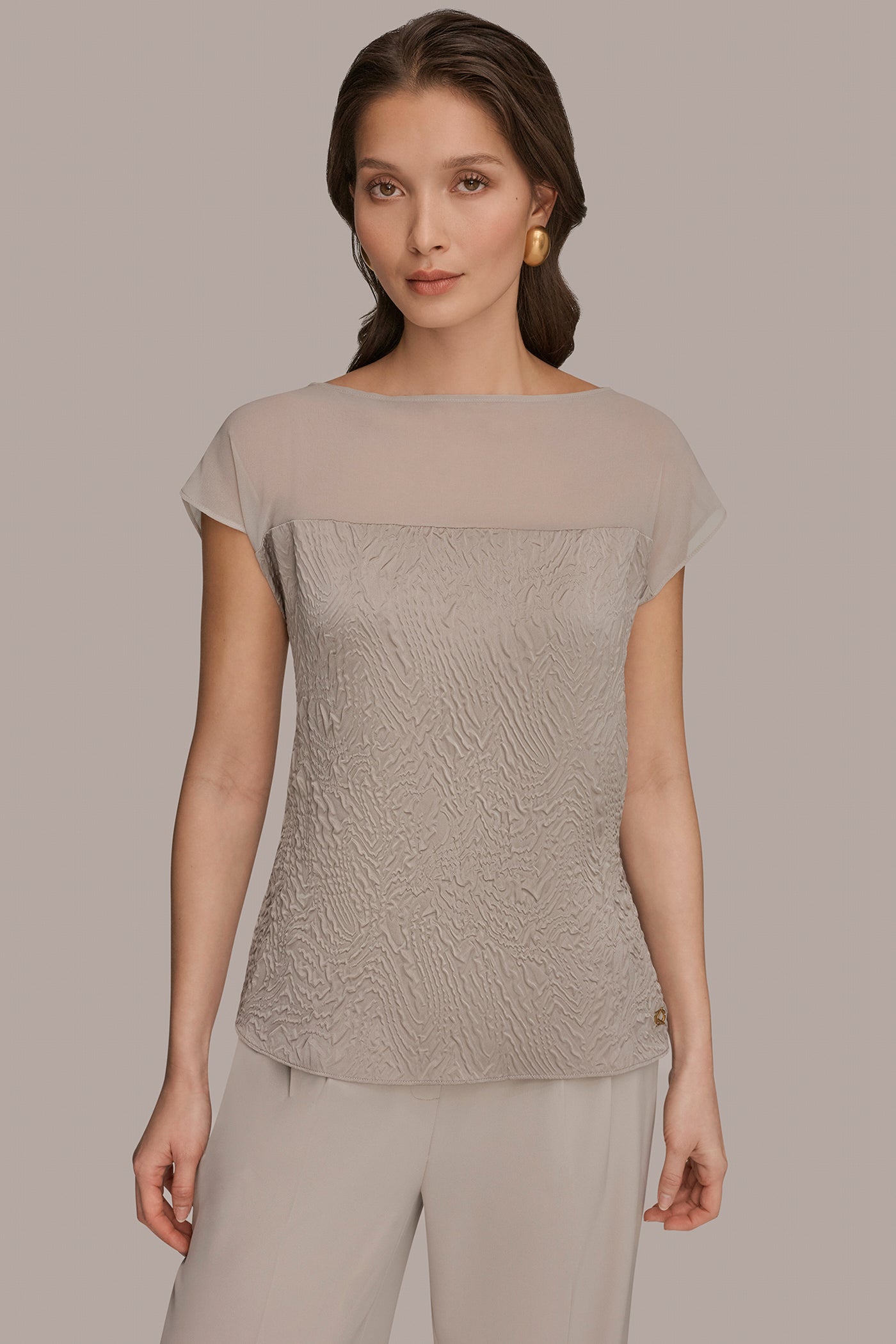 Turin MESH AND JACQUARD BLOUSE Donna Karan