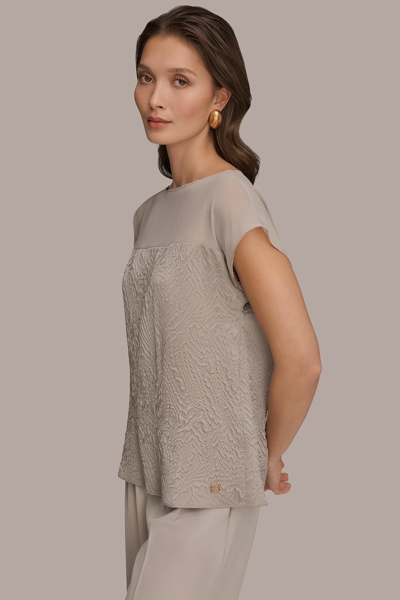 Turin MESH AND JACQUARD BLOUSE Donna Karan