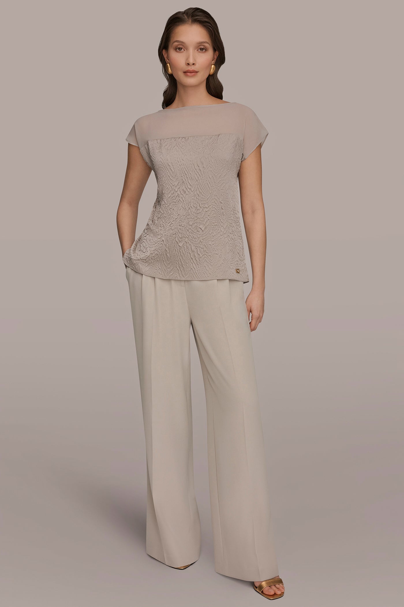 Turin MESH AND JACQUARD BLOUSE Donna Karan