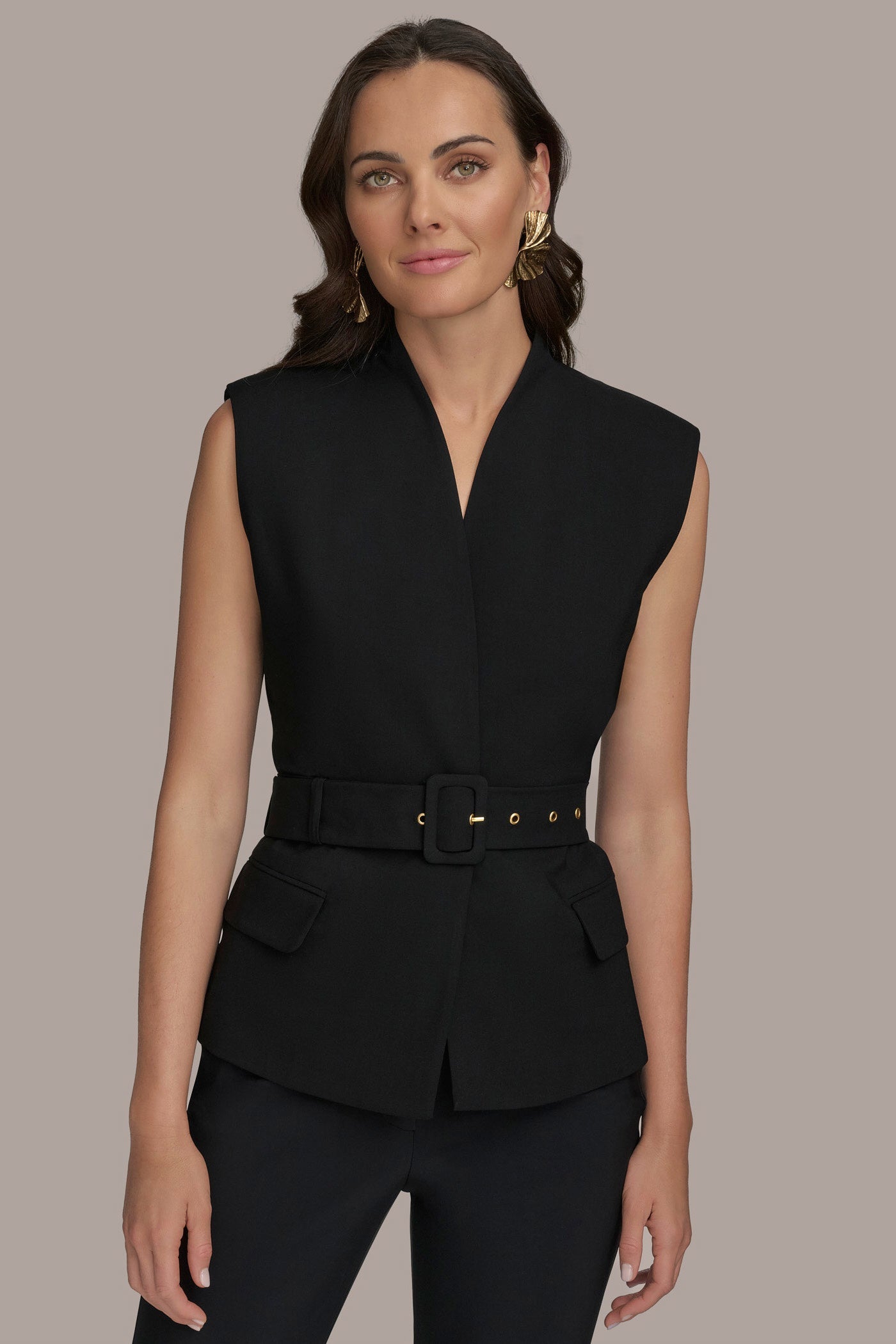 Black EXTENDED SHOULDER VEST Donna Karan