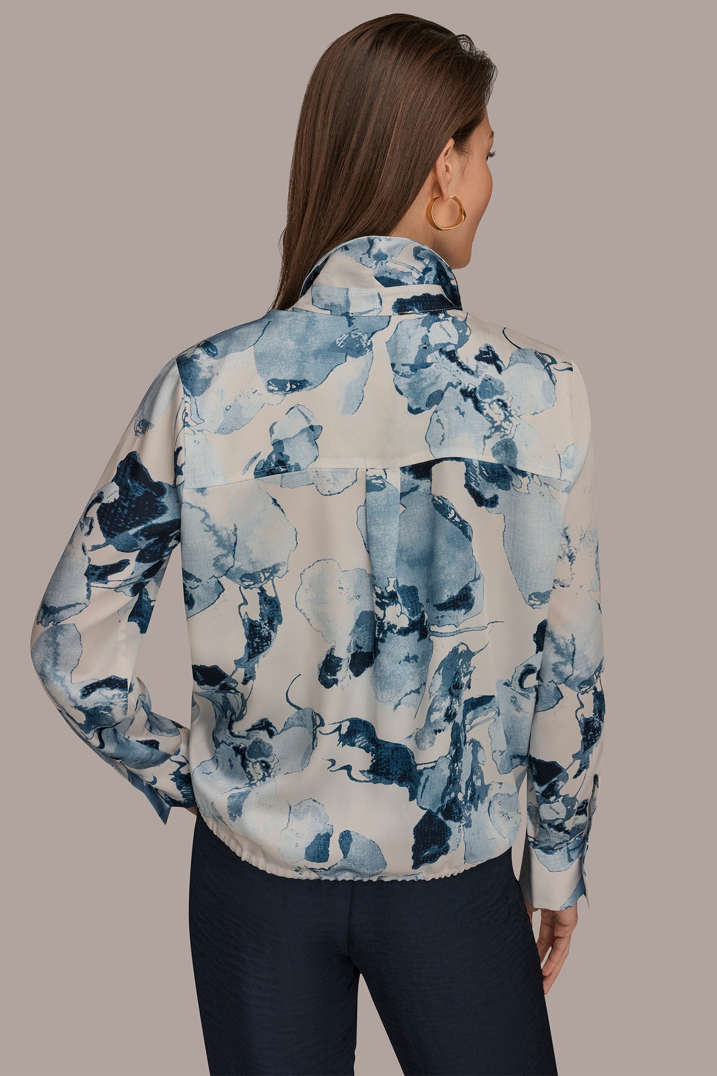 Sea Mist Multi DRAWSTRING HEM BLOUSE Donna Karan