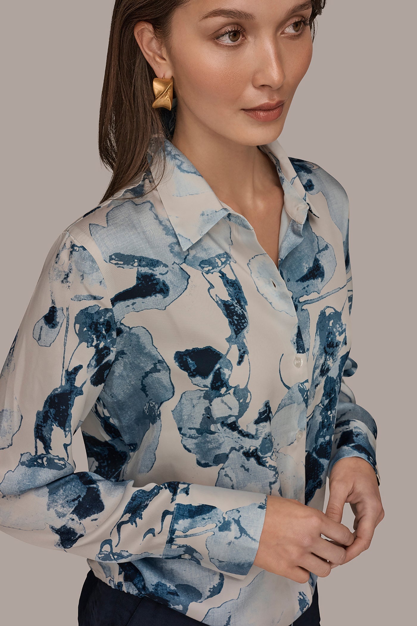 Sea Mist Multi DRAWSTRING HEM BLOUSE Donna Karan